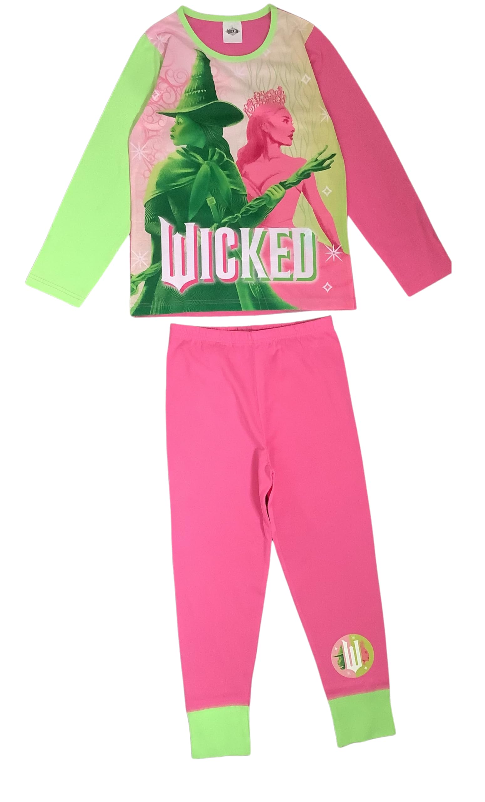 Wicked Official Girls Pyjamas, 2 Piece Set, Pink/Green Age 4-12 Years