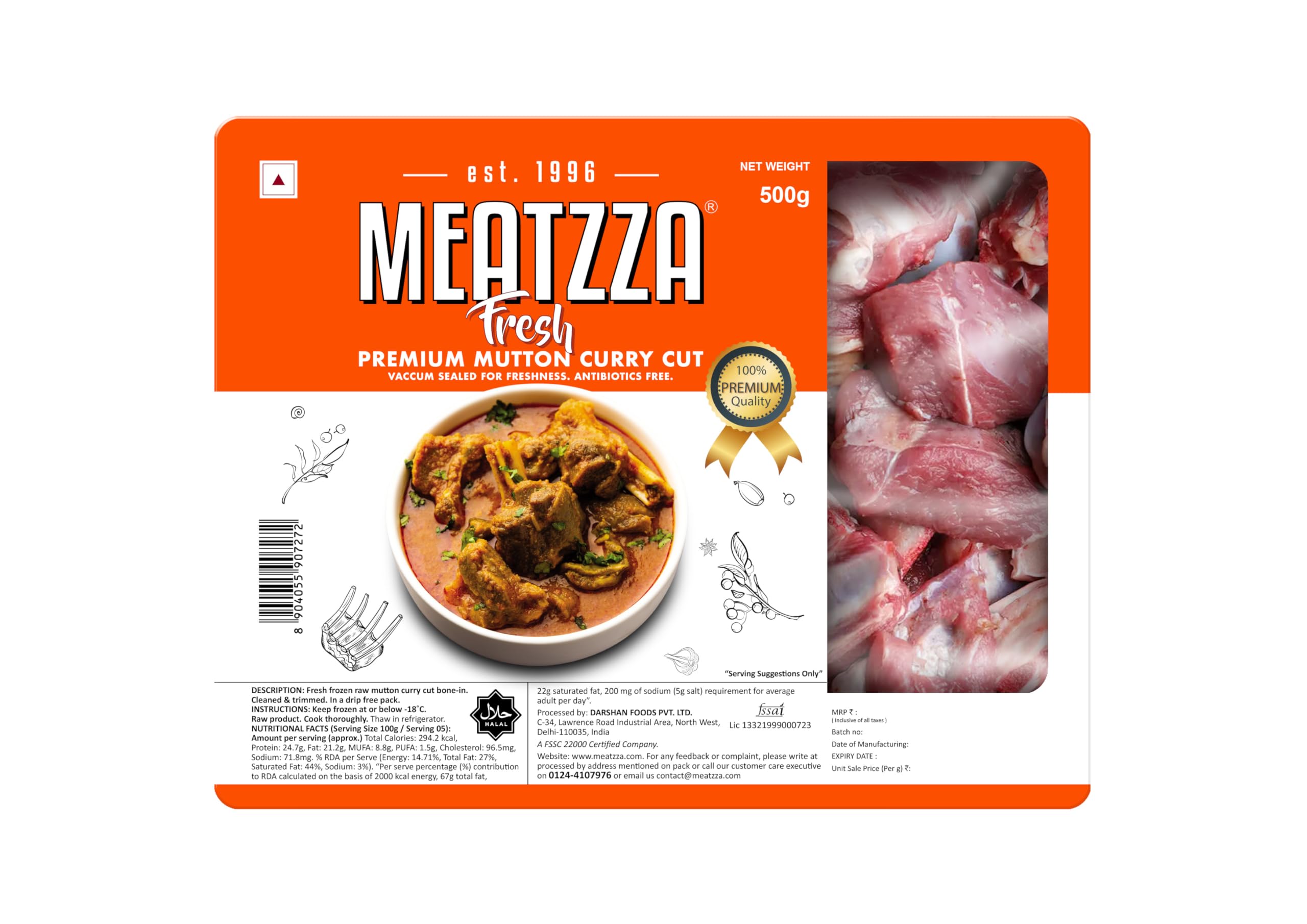 Meatzza premium mutton curry cut 500g