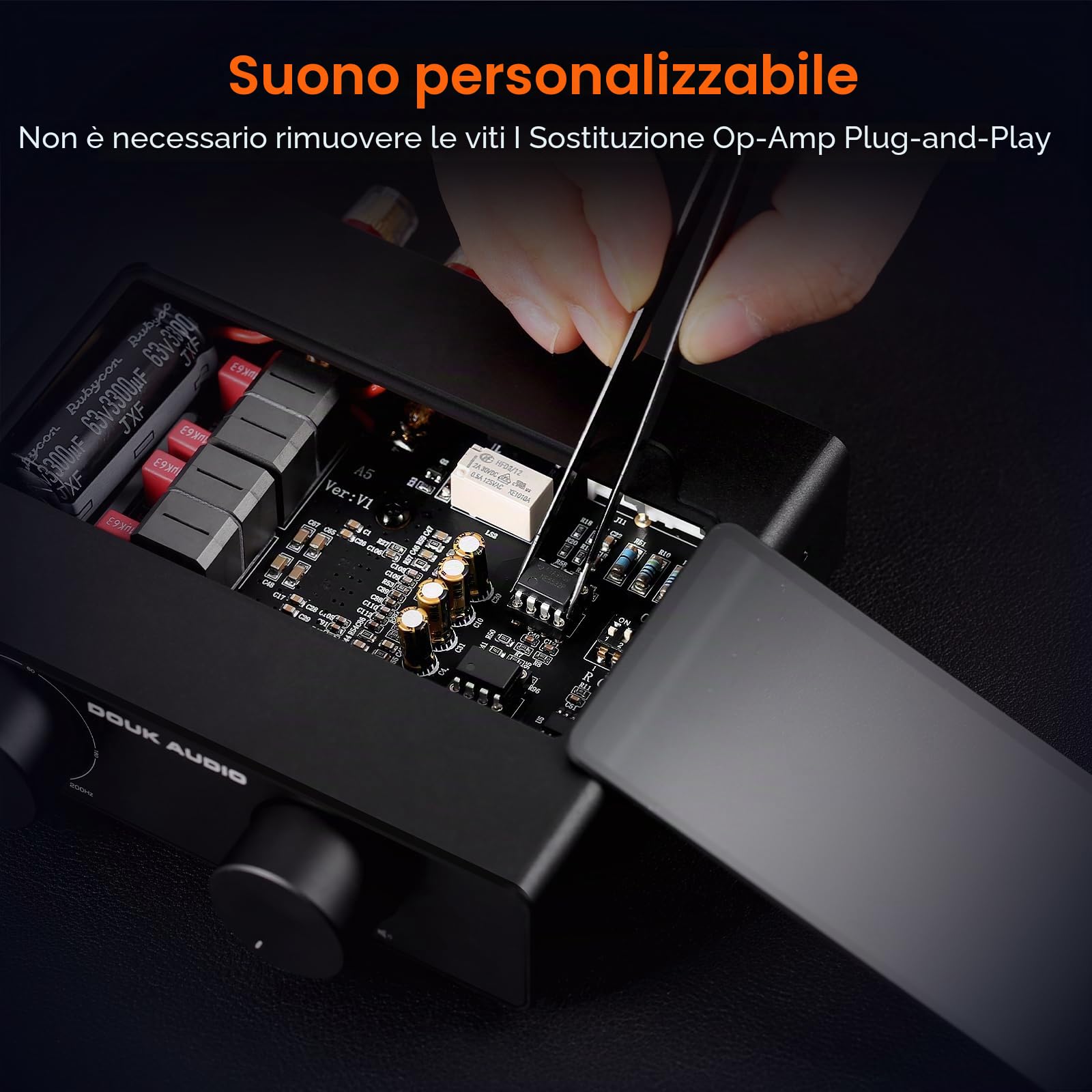 Douk Audio Amplificatore stereo A5 TPA3255, 600 W Mini HiFi Audio Amplificatore di potenza classe D per sistema home cinema, altoparlante a torre passiva con filtro passivo + alimentatore da 48 V