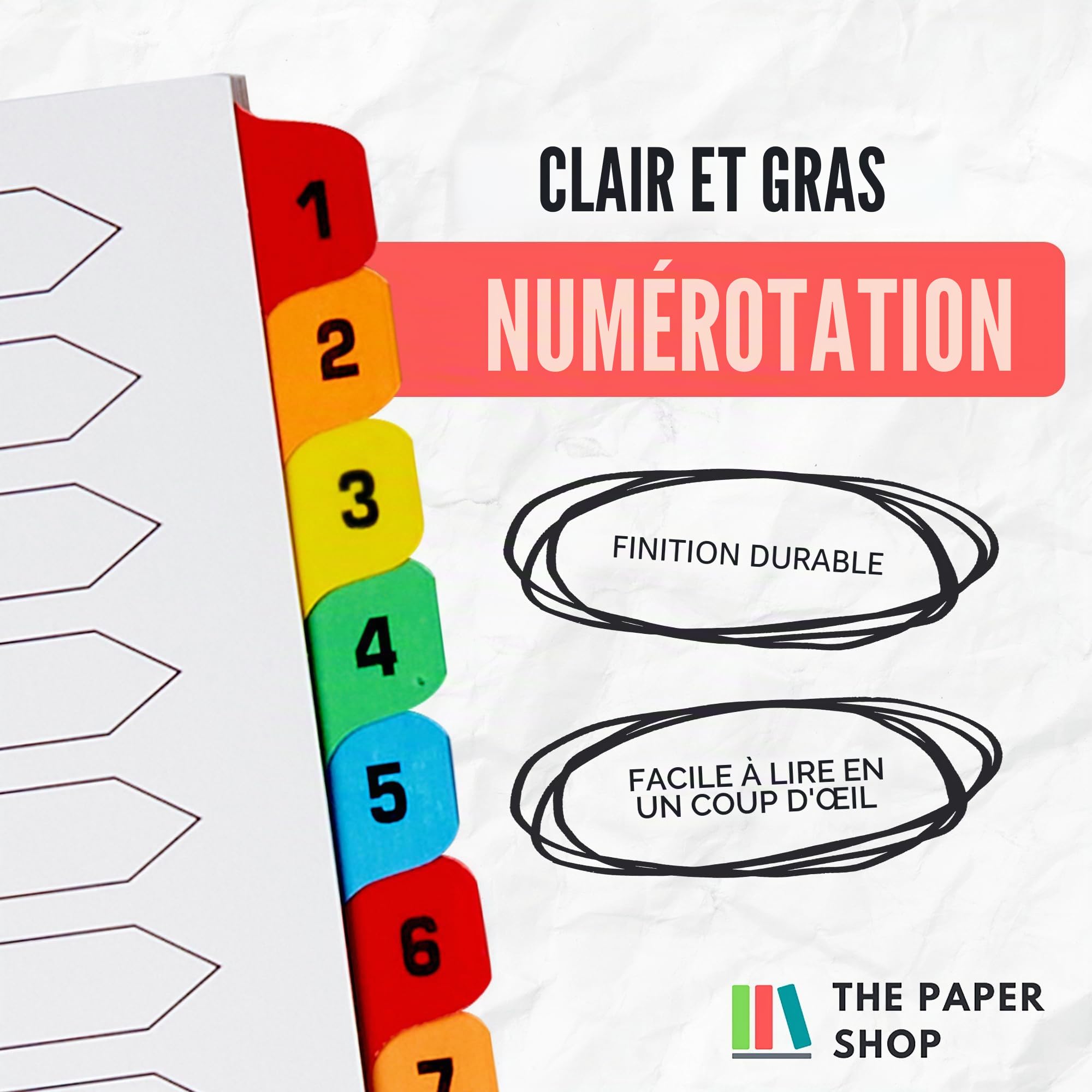 Intercalaires A4 20 pièces numérotées de 1 à 20 | Intercalaires A4 20 parties numérotées de 1 à 20 avec onglets de couleur renforcés multiperforés 150 g/m²