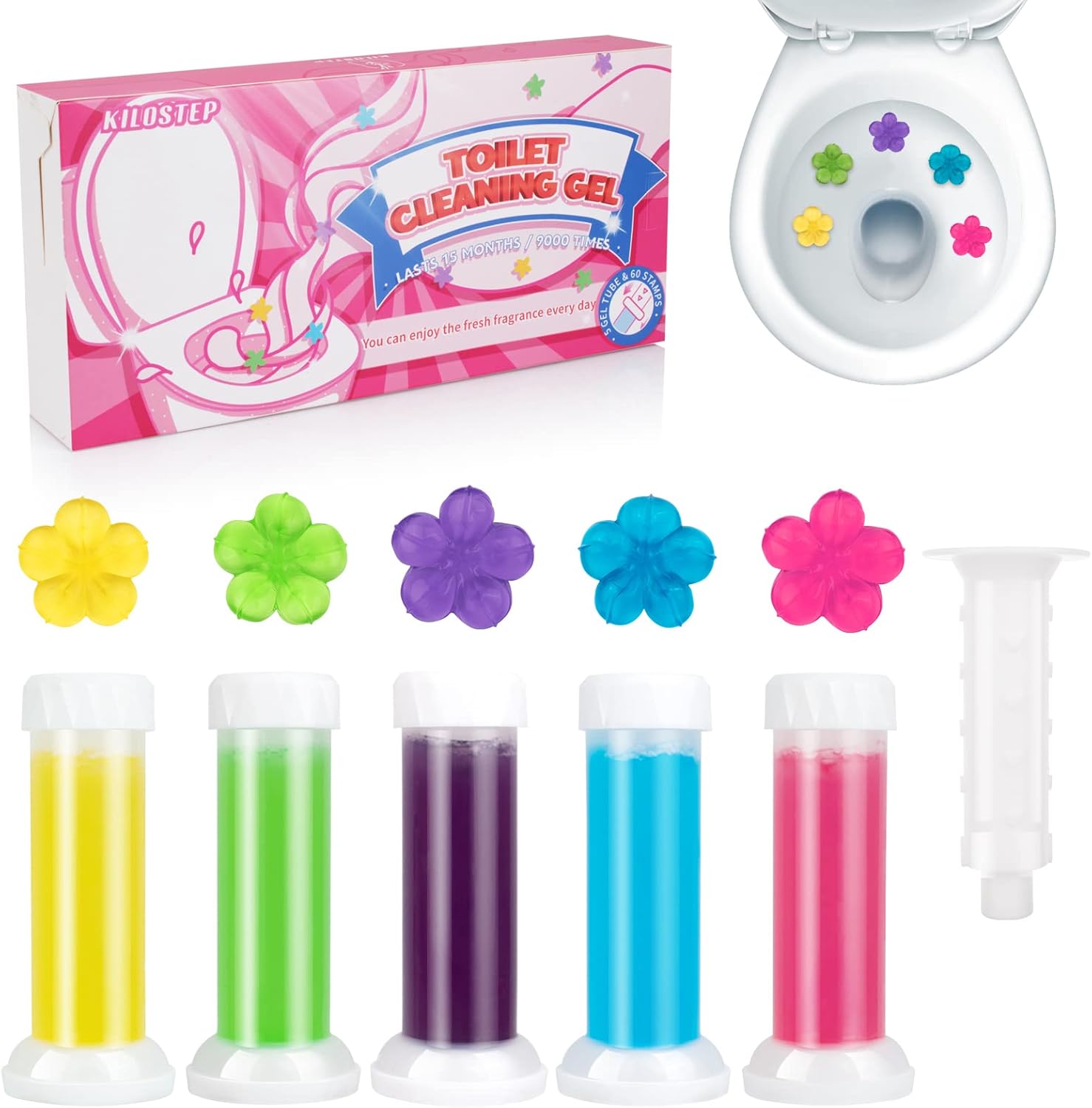 Toilet Gel, 60 Count Toilet Bowl Gel Stamp 5 Kinds Of Scent Toilet Cleaner Gel Stamp