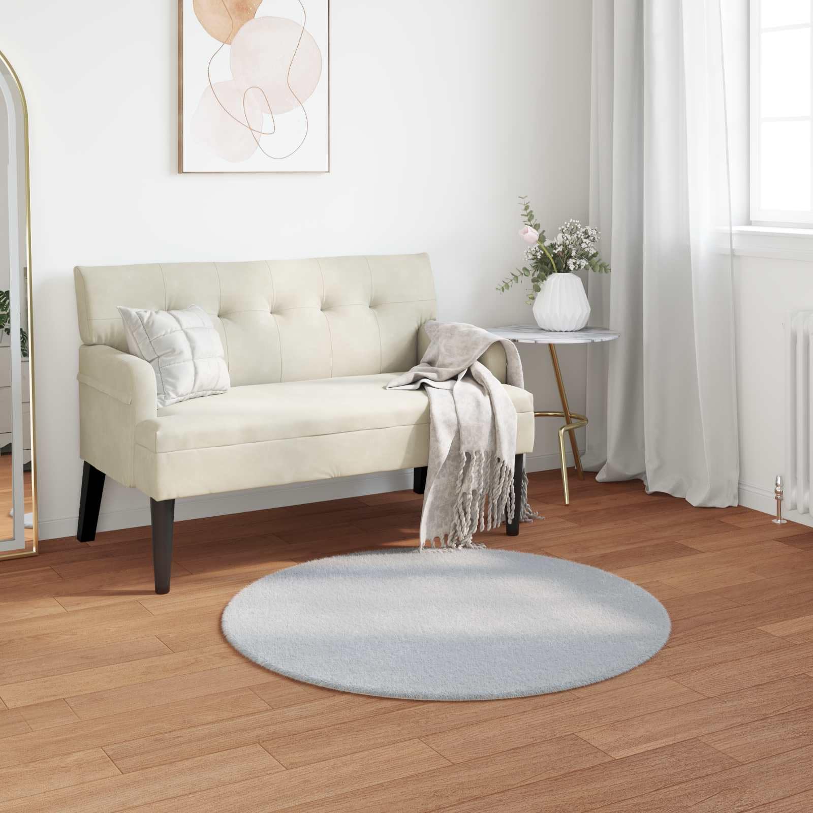 Tapis Rond en Fausse Fourrure de Lapin, Ø 120 cm, Tapis de Salon Antidérapant, Moelleux et Confortable, Décoration Intérieure Moderne, Couleur Gris, Accessoire Cocooning