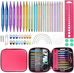 Conjunto de Agulhas de Tricô, 26 Agulhas de Tricô de 10 cm com 4 Cabos, 3-10mm, Suportes de Agulha E Bolsa de Couro, Agulha de Croche, Kit Croche Iniciante, Perfeito para Projetos Versáteis E de Tricô