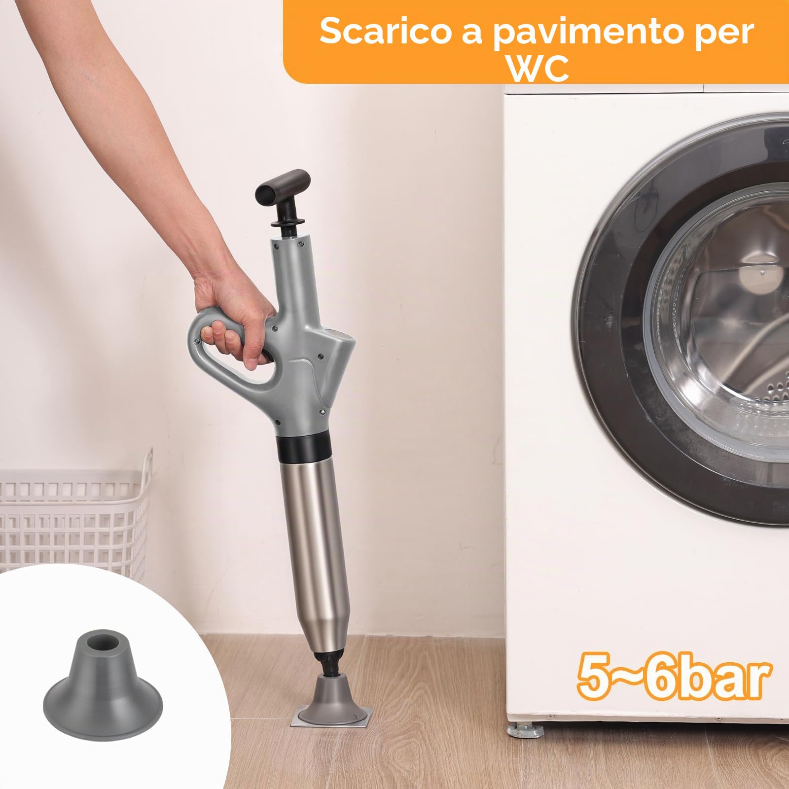 Pompa Stura Scarichi a Pressione, Sturatubi Aria Compressa con Barometro, Sturalavandini a Pressione con Quattro Diverse Ventose per Bagni Servizi Igienici Lavabi