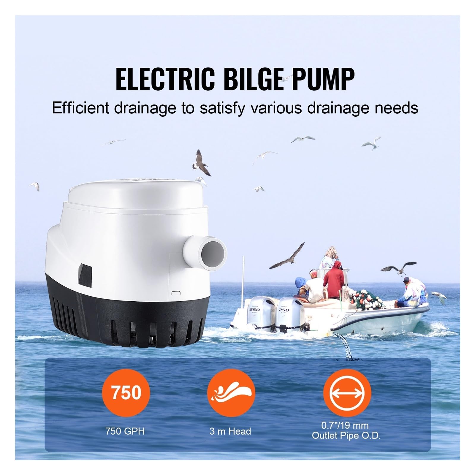 Bomba De Achique Automática Sumergible Con Interruptor De Flotador For Barcos, Piscinas Y Sótanos.(3000GPH 40mm Outlet)