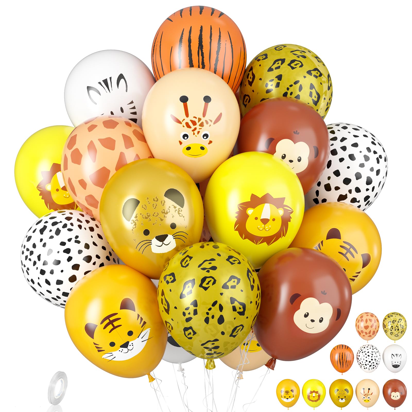 Biapian Jungle Safari Balloon, 20 PCS Animal Print Balloons, 12 inch Animal Head Pattern Safari Latex Balloons for Boys Girls Kids Birthday Baby Shower Wild Animal Jungle Theme Party Decorations