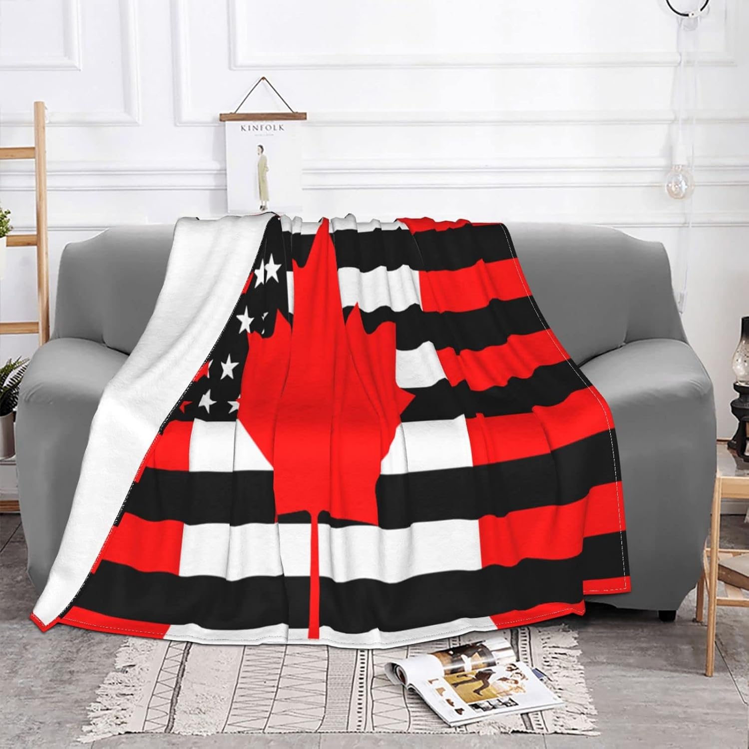 USA Canada Flag Blanket Ultra Soft Micro Fleece Blanket Throw for Couch Sofa Bed