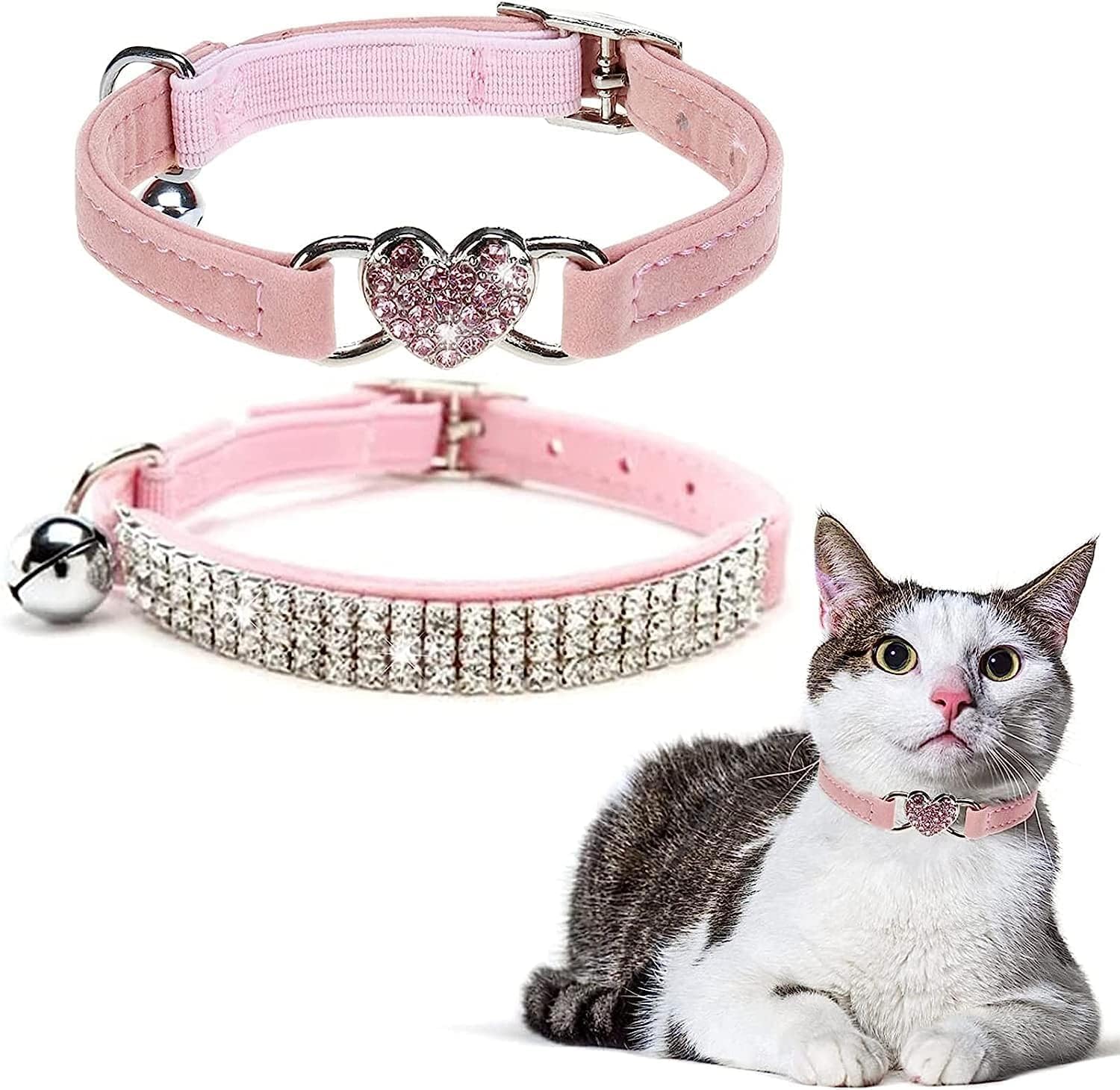 Collar para gatos de terciopelo suave y colgante brillante BINGPET ajustable