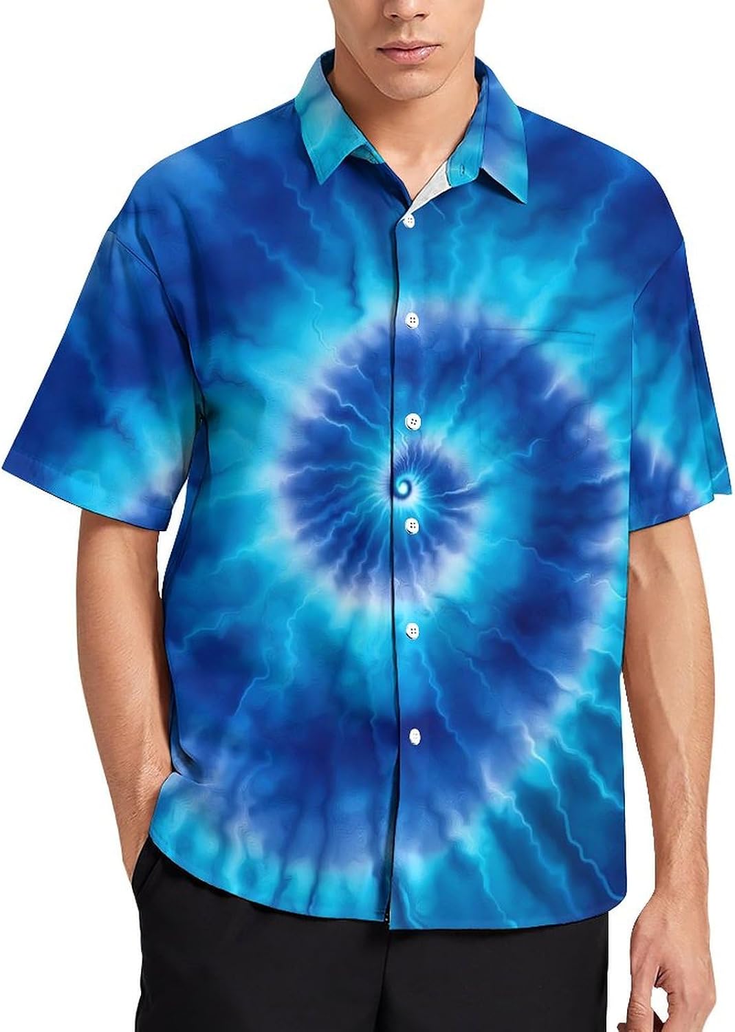 Mens Summer Rainbow Tie Dye Shirts Button Down Short Sleeve Beach Hawaiian Shirts with Pocket