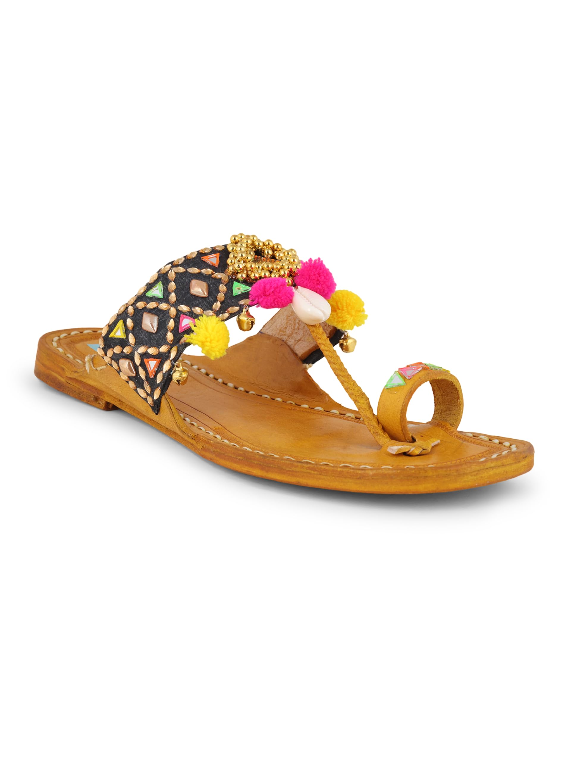 Rangeela Black Kolhapuri Chappal for women | Stylish, Flat Fashion Sandals & Ethnic Slippers for Girls-image-11