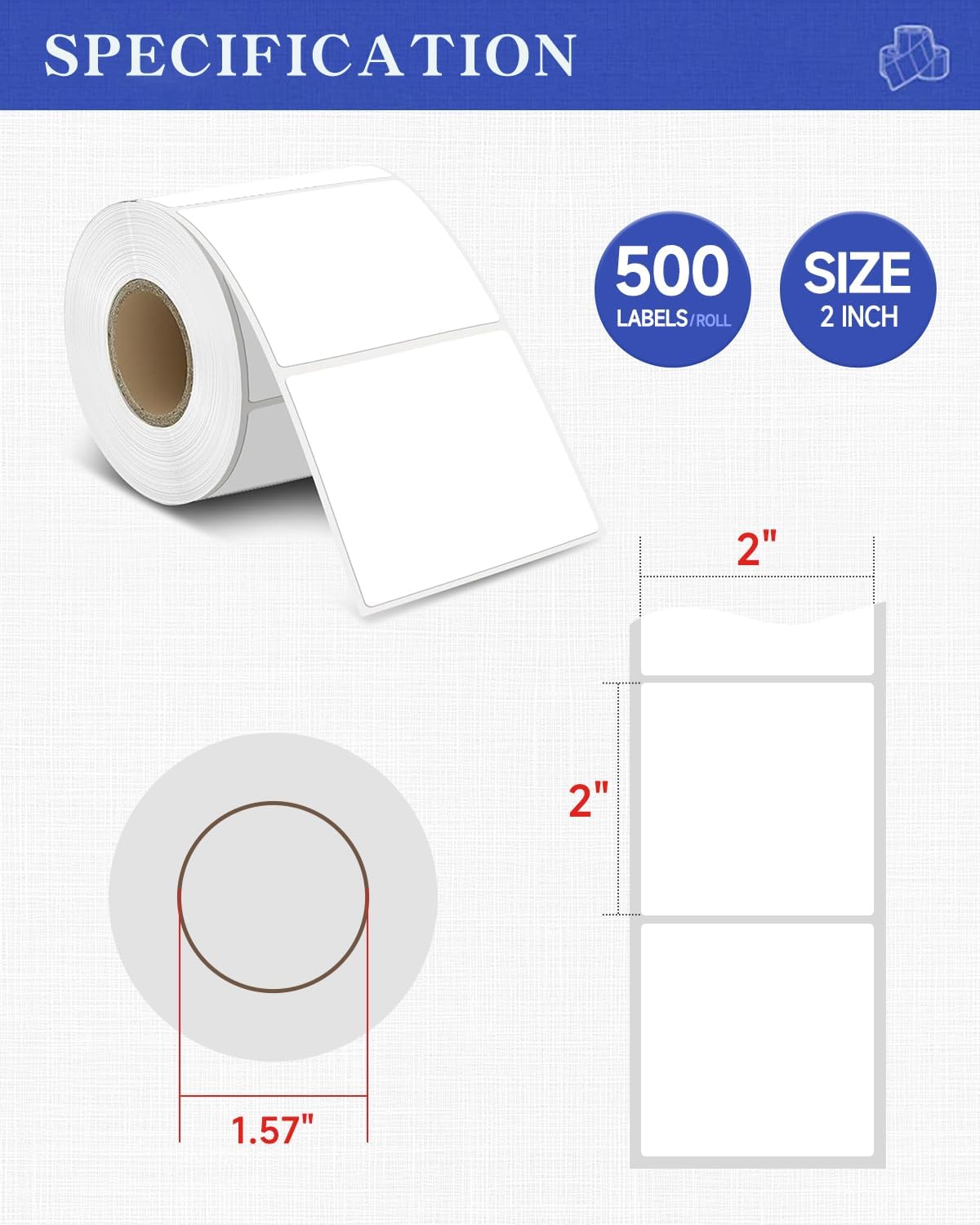 2" x 2" White Square Thermal Label Stickers: 500/Roll Self-Adhesive Direct Thermal Labels for Label Printers image 2