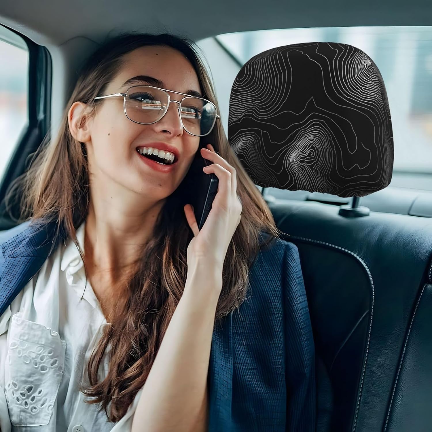 Car Headrest Cover 2PCS Personalized Black Topographic Headrest Covers for Car Waterproof Head Rest Covers Universal Cars Headrest Protector Elastic Dust Cover for Most Cars