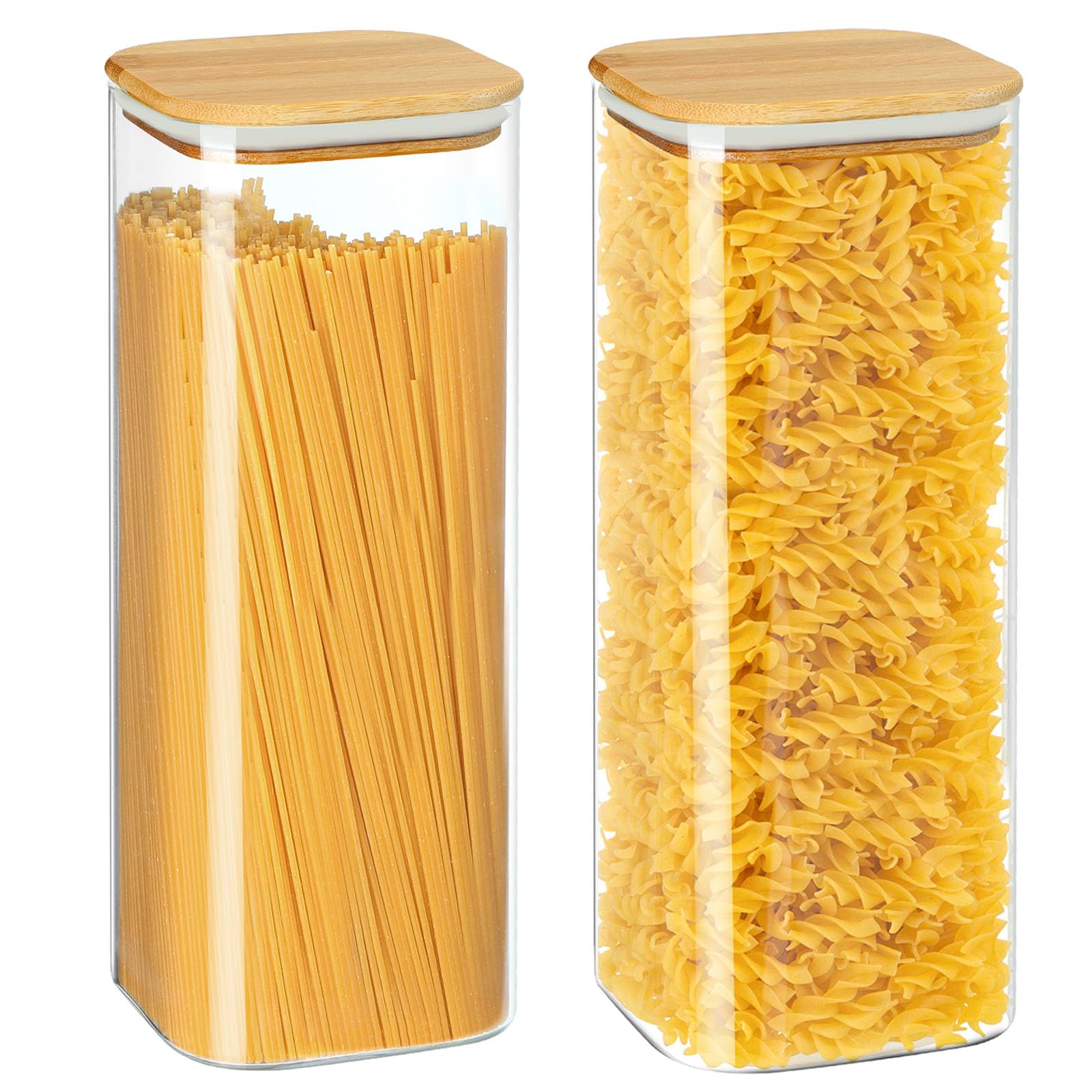 Lot de 2 Bocaux de Conservation en Verre Transparent avec Couvercles en Bambou pour Nouilles,Pâtes,Farine,Riz, Haricots,Céréales,2500 ml