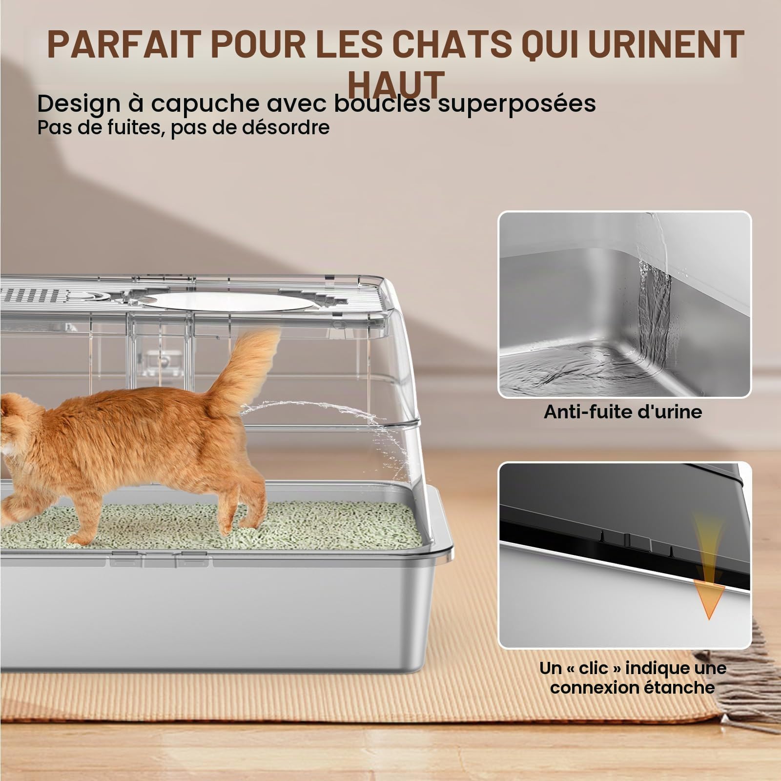 Bac à litière en Acier Inoxydable, métal SUS304, Couvercle Rabattable Amovible et Conception fermée à Bords Hauts, Toilettes pour Chat XXL | Contrôle des odeurs | Anti-fuites | avec Pelle, pédale