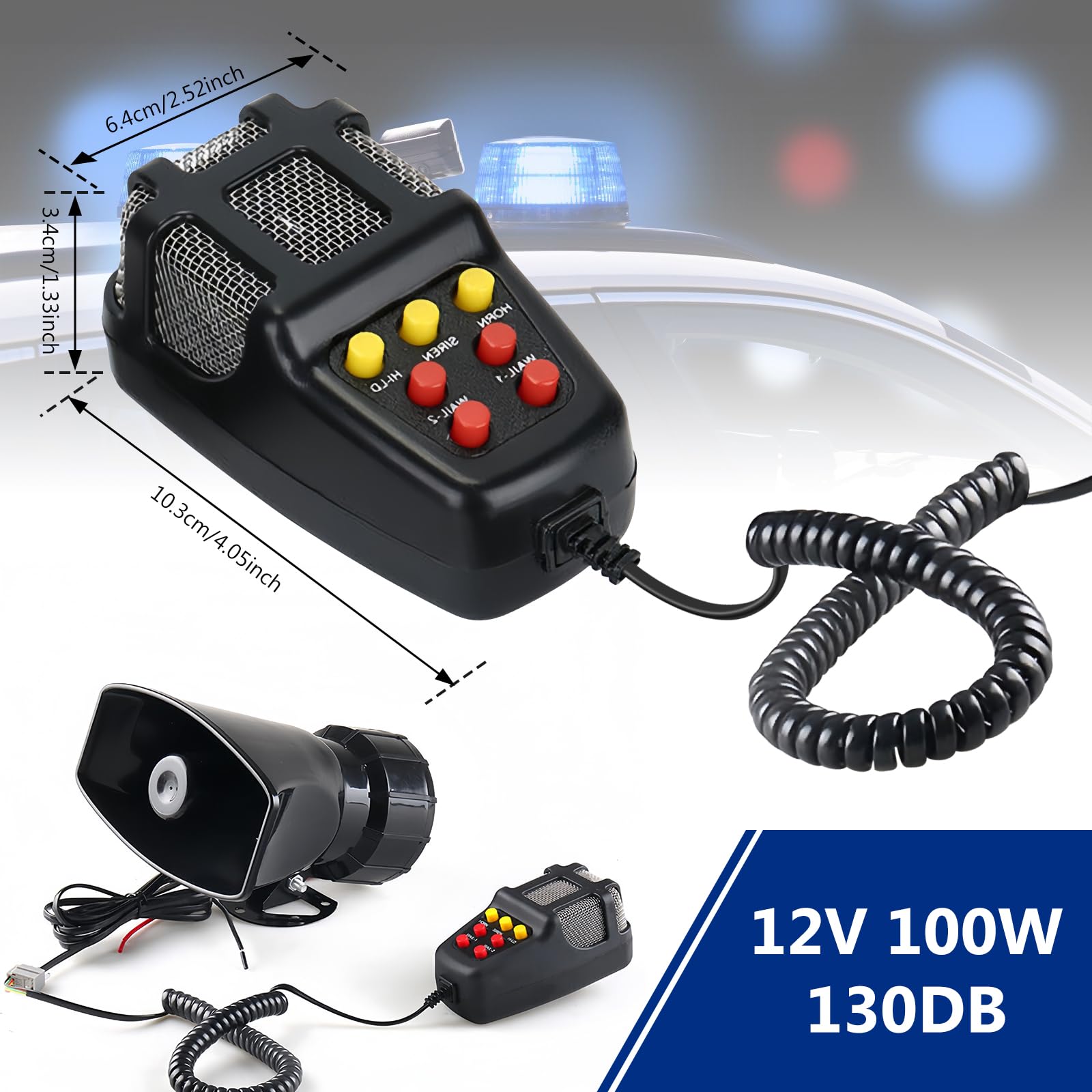 Haut-parleur sirène 12 V 100 W 7 tons Klaxon de voiture avec microphone Corne pour van, bateau, camion, moto