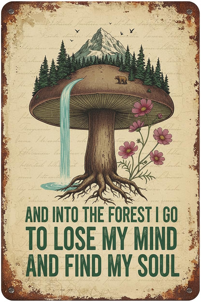 Cute Mushroom Colorful Tin Sign, 8x12 Inch Wall Art