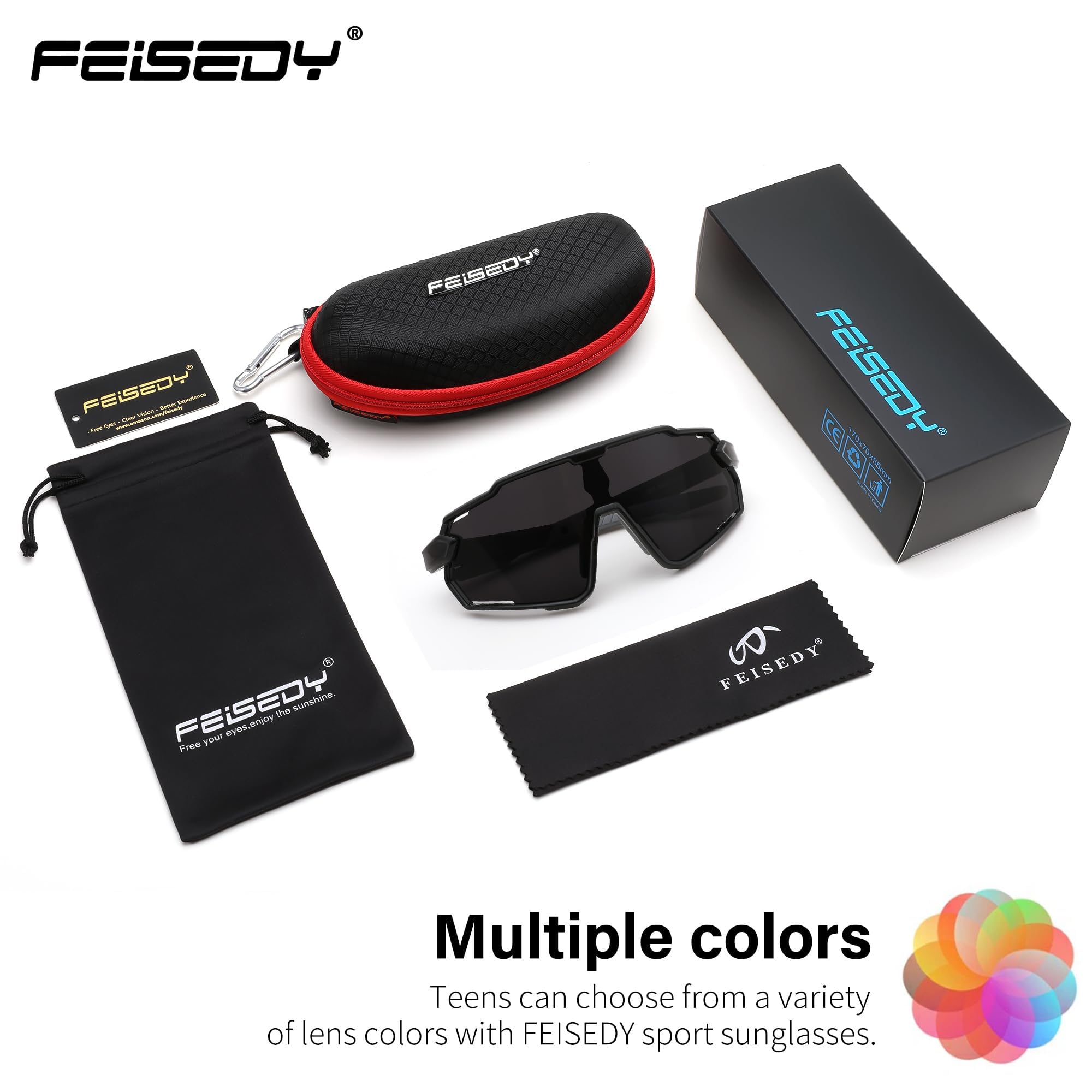 FEISEDY Jugendliche Kinder Sportbrille Polarisiert 6-15 Jahre Fahrradbrille UV400 Schutz Sport Sonnenbrille für Jungen Mädchen B0190