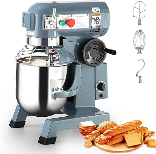 Garvee Batidora de alimentos con soporte de 10 cuartos de galón, mezclador comercial de alimentos de 450 W con cuenco de acero inoxidable,