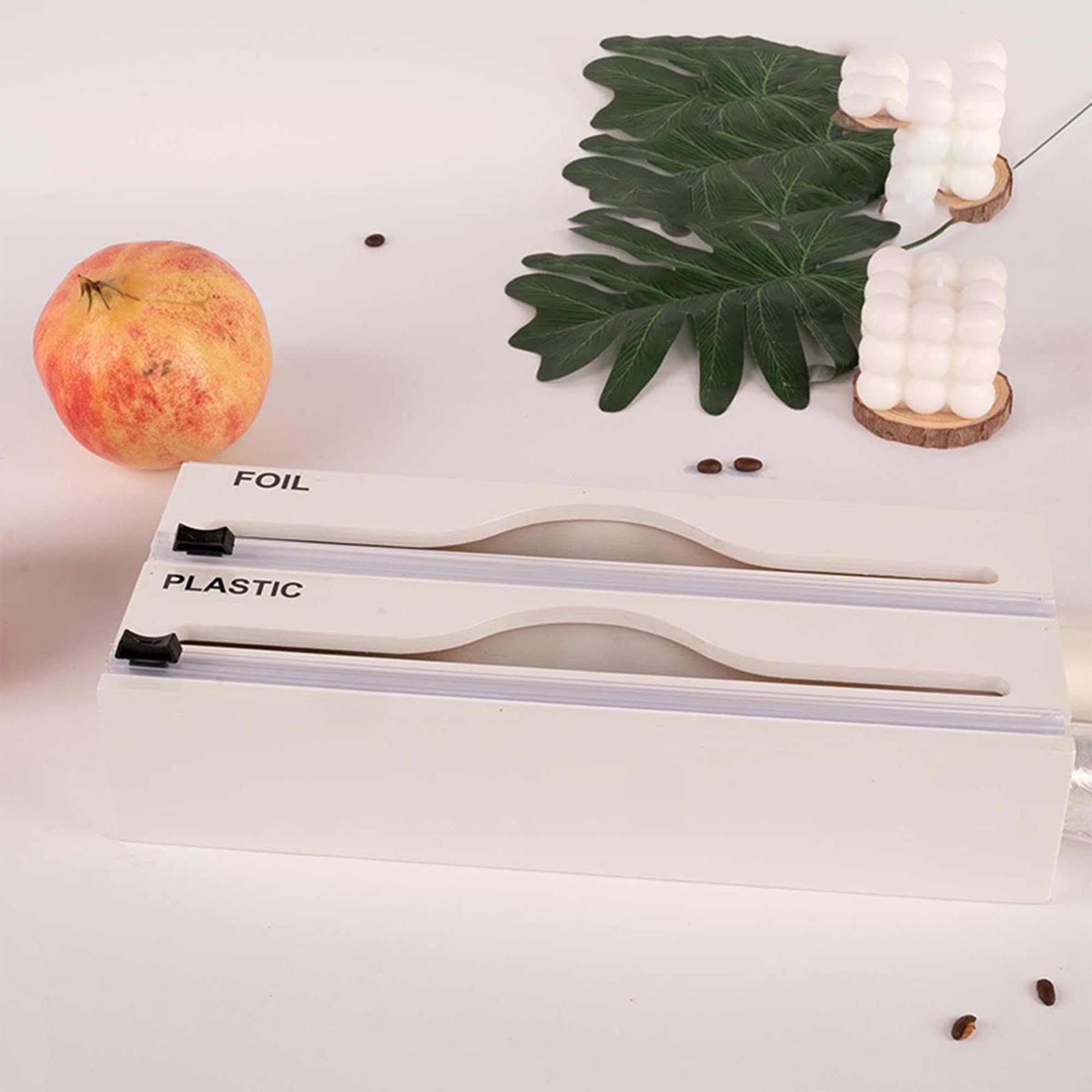 SUQ Wrap Dispenser-Cutter, napełniany dozownik folii cling, przyssawka do cięcia folii plastikowej Żywność Przezroczysta folia i folia do kuchni, restauracja (Dwuwarstwowy biały)