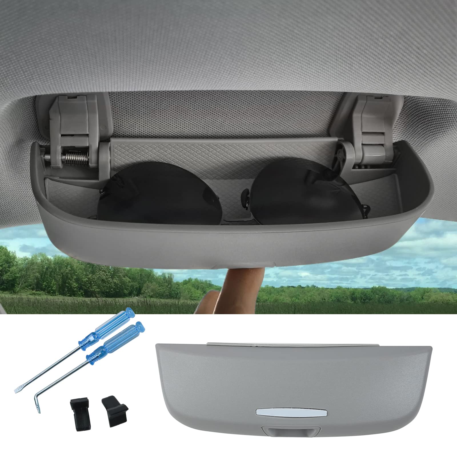SKTU Auto Brillenetui kompatibel mit Audi A3 A4 A5 A6 C7 Q3 Q5 Q7 Sonnenbrillenhalter Brillen Aufbewahrungsbox ABS-Material Grau