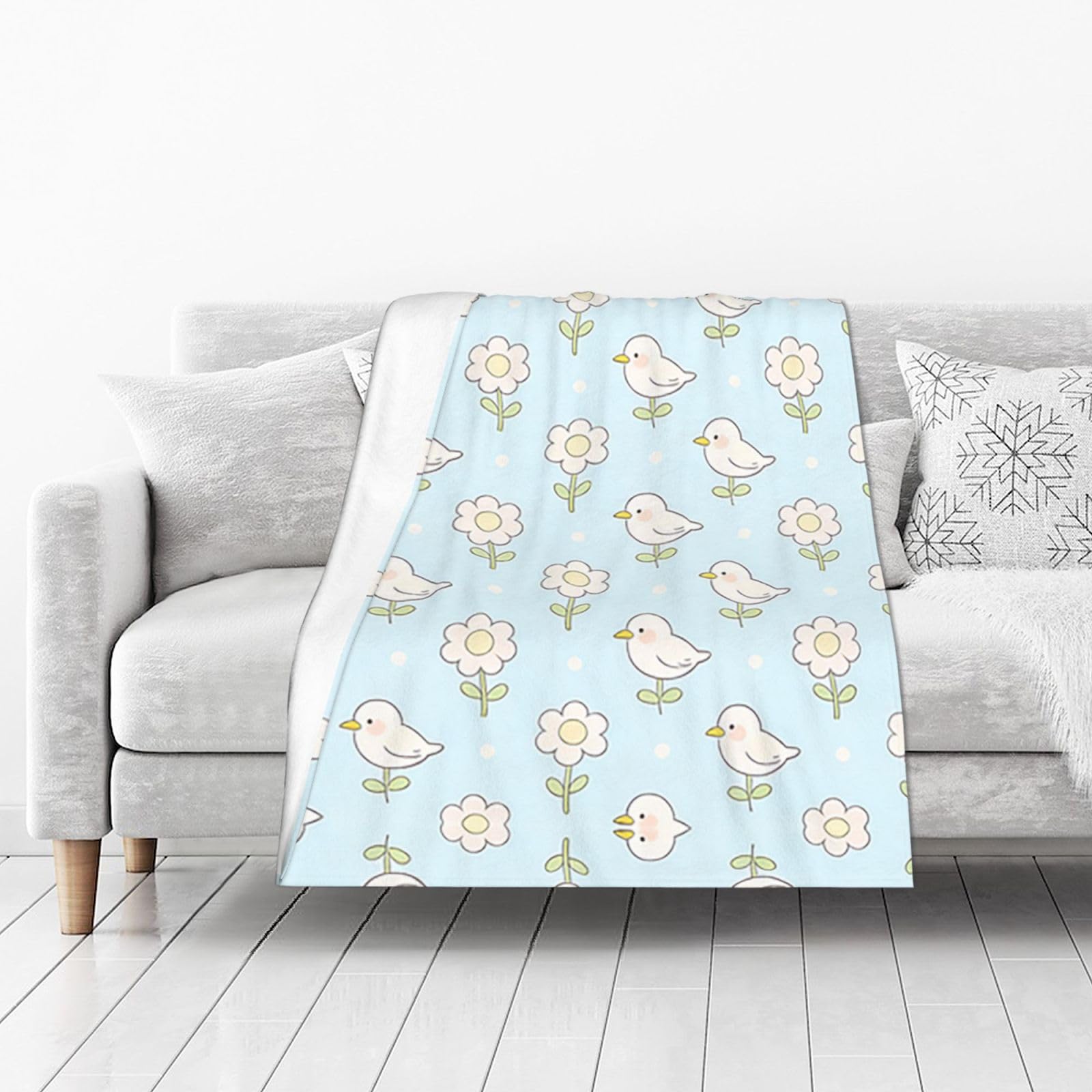 DUYIOKH Sky Floral Print Thick Throw Blanket, Blanket for Couch Bed Warm Travel Blanket for Camping Movie Night
