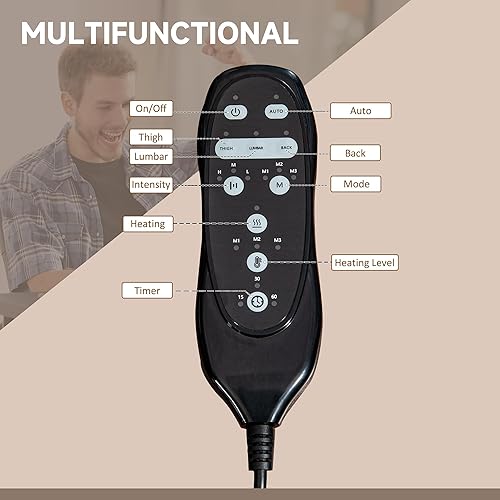 Miniatura 8 de Vinsetto Silla de oficina de masaje de vibración de 6 puntos, silla de computadora con respaldo alto con calor, altura ajustable, respaldo