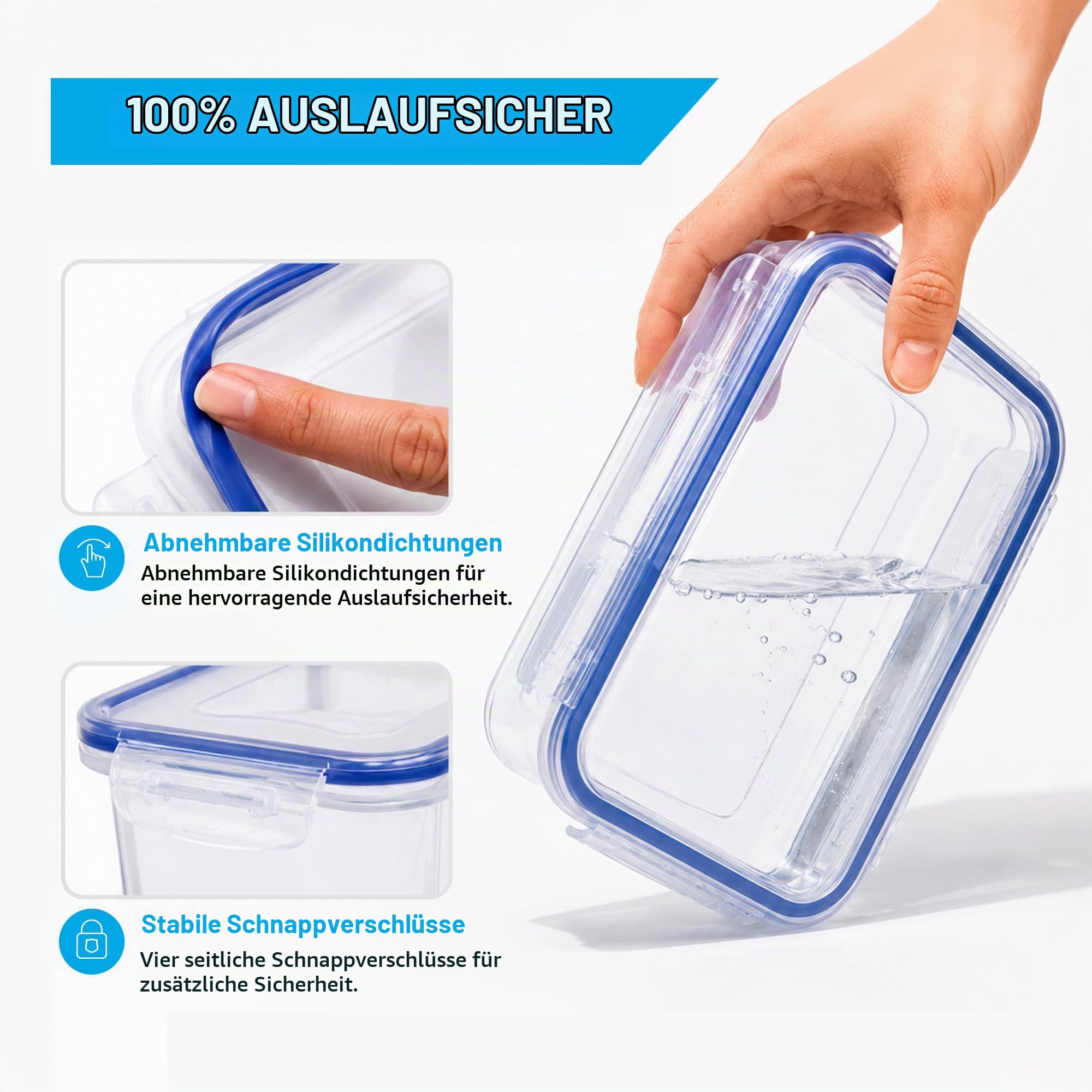 Lock& Lock HPL811 Vorratsdosen & Frischhaltedosen | Füllmenge 0,6 L | luftdicht & wasserdicht | Aufbewahrungsdose | Vorratsbehälter mit 4fach Klickverschluss - 12er Set