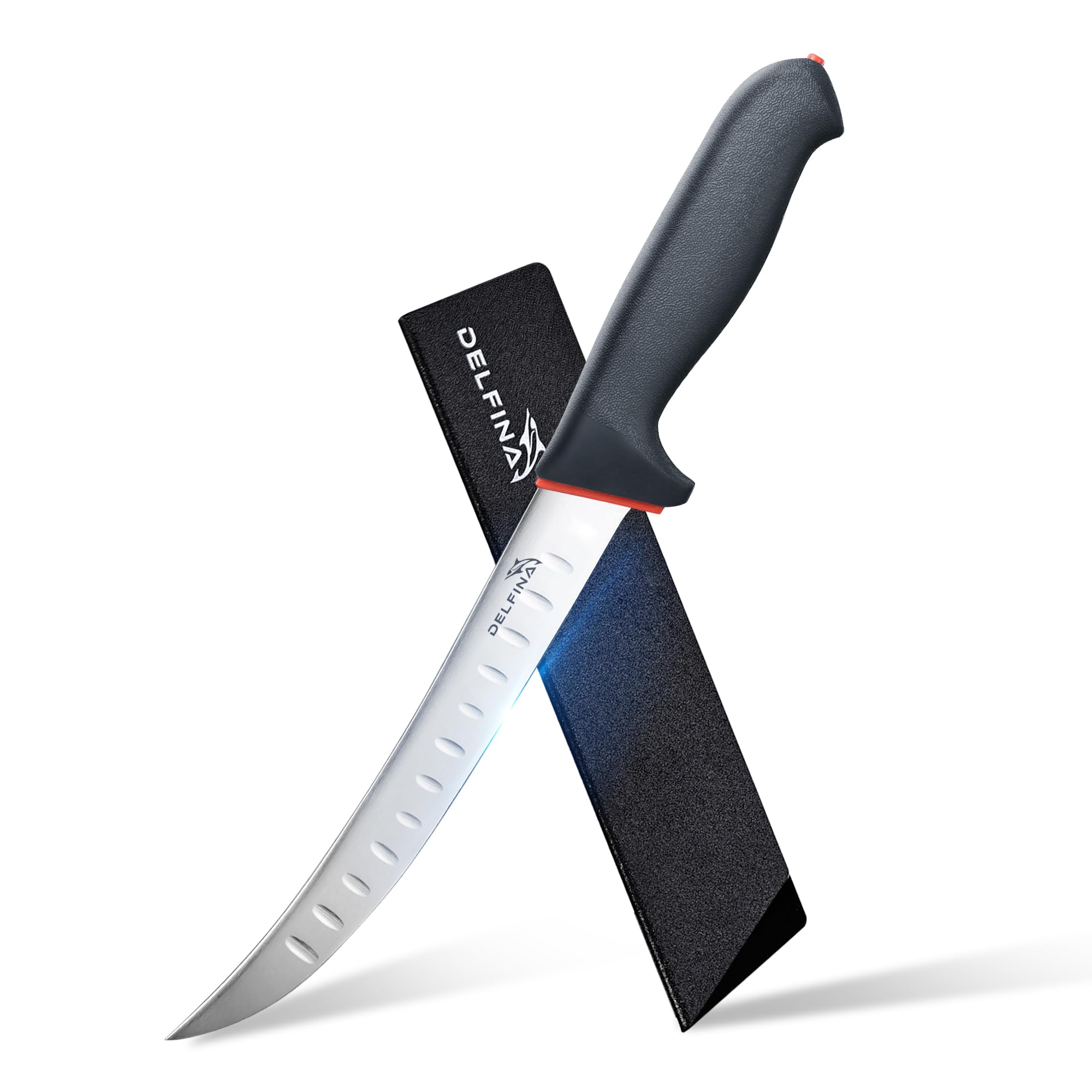 Curved Breaking Knife 8 inch W/Sheath & SoftGrip Handle, Butcher Breaking Knife For Meat Cutting, High Carbon Japanese Steel （8 inch）