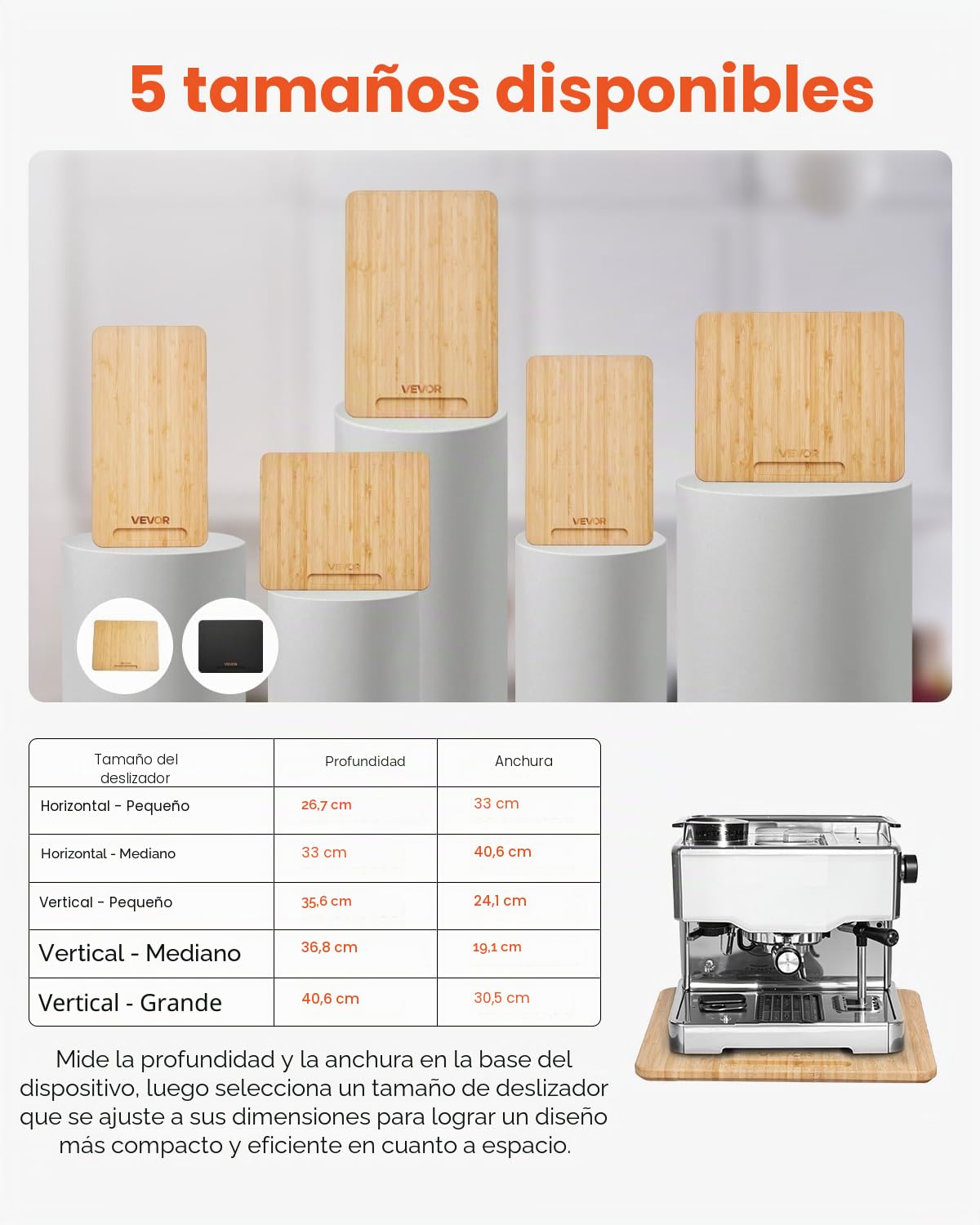 VEVOR Deslizador para Electrodomésticos 267 x 330 x 21 mm Bandeja Deslizante de Madera Grosor de 1,8 cm con Ruedas de Goma y Asa Hueca Ideal para Cafeteras y Encimeras de Cocina, Color Madera