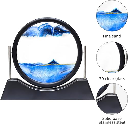 Miniatura 3 de Liangding Moving Sand Art Liquid Motion,3D Flow Sand Painting Quicksand Decor,Stress Relief Moving Sand Art Picture with Round Glass for Office Home