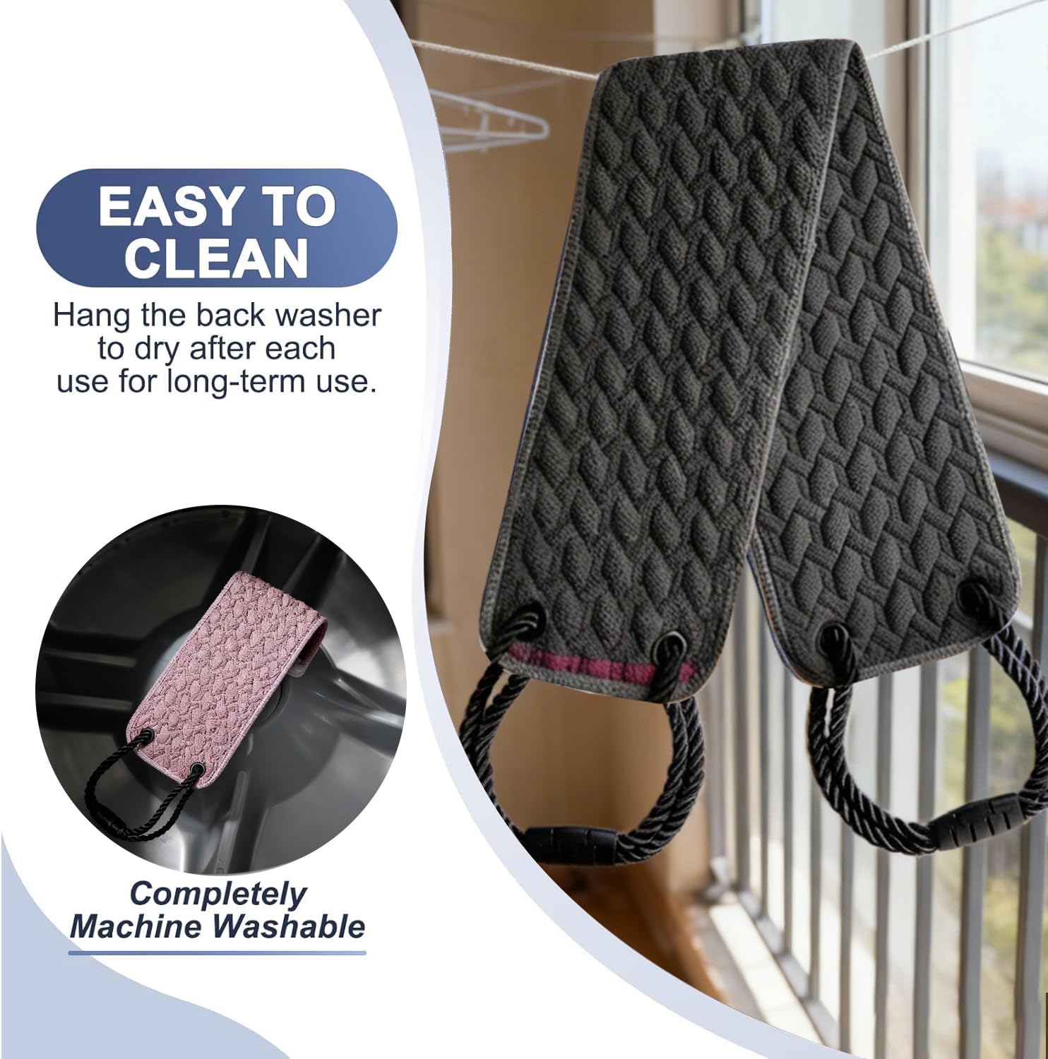 Exfoliating Back Scrubber for Shower with Handles,Double Sided Back Exfoliator,Bath Back Washer,Back Washer to Deep Clean Your Skin for Men & Women (Navy Blue)