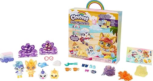 Mattel Cloudees - Juego de fiesta de helados de playa coleccionables para mascotas, juguetes interactivos temáticos de nube con masa moldeable,