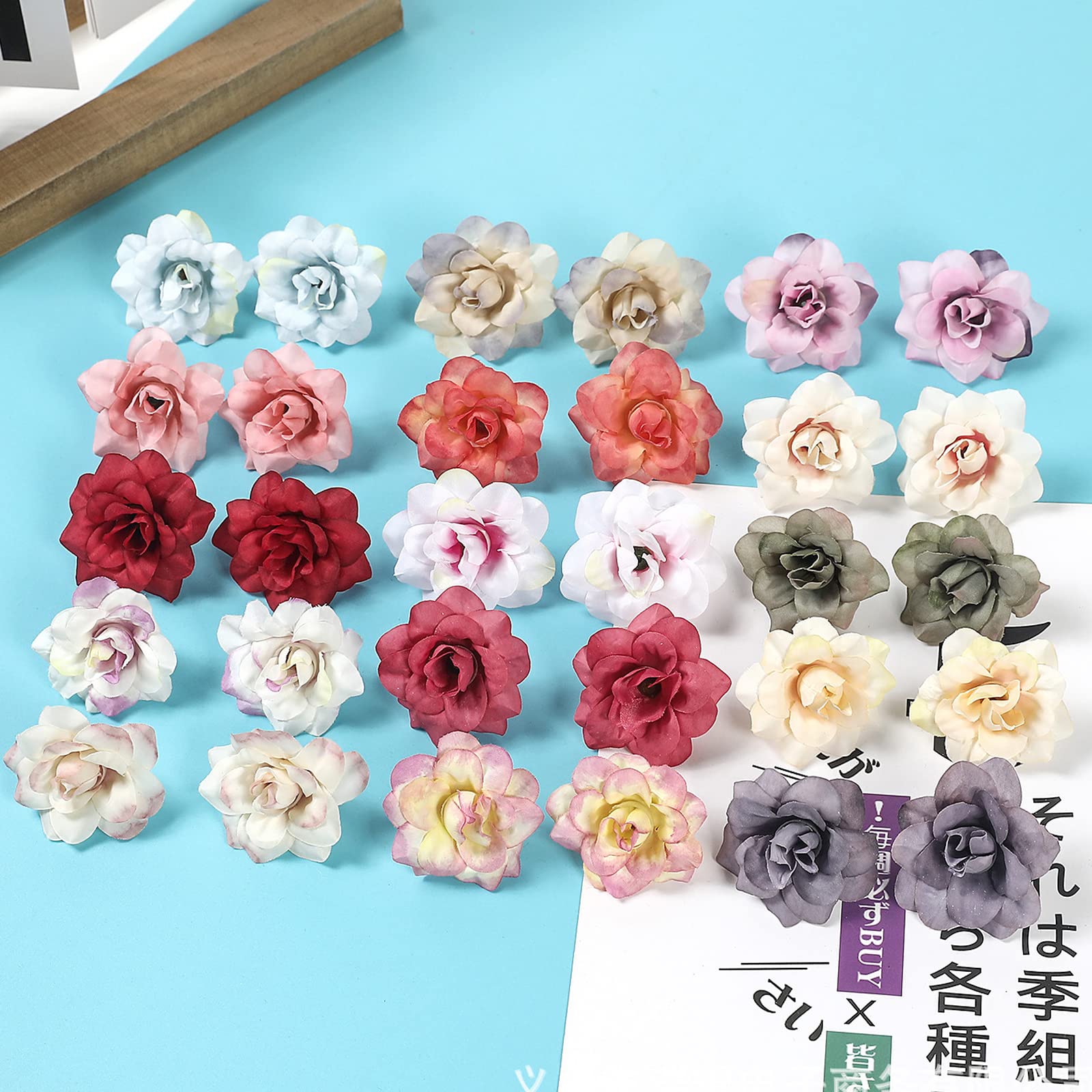 MUYAPAY 80 PCS Têtes De Roses Fausses Fleurs Rose Rose Artificielle Capitules Tete Fleur Faux Plante Artificielle Decoration,pour DIY Guirlande De Mariage Bouquet Fête Décor De La Maison(Multicolore