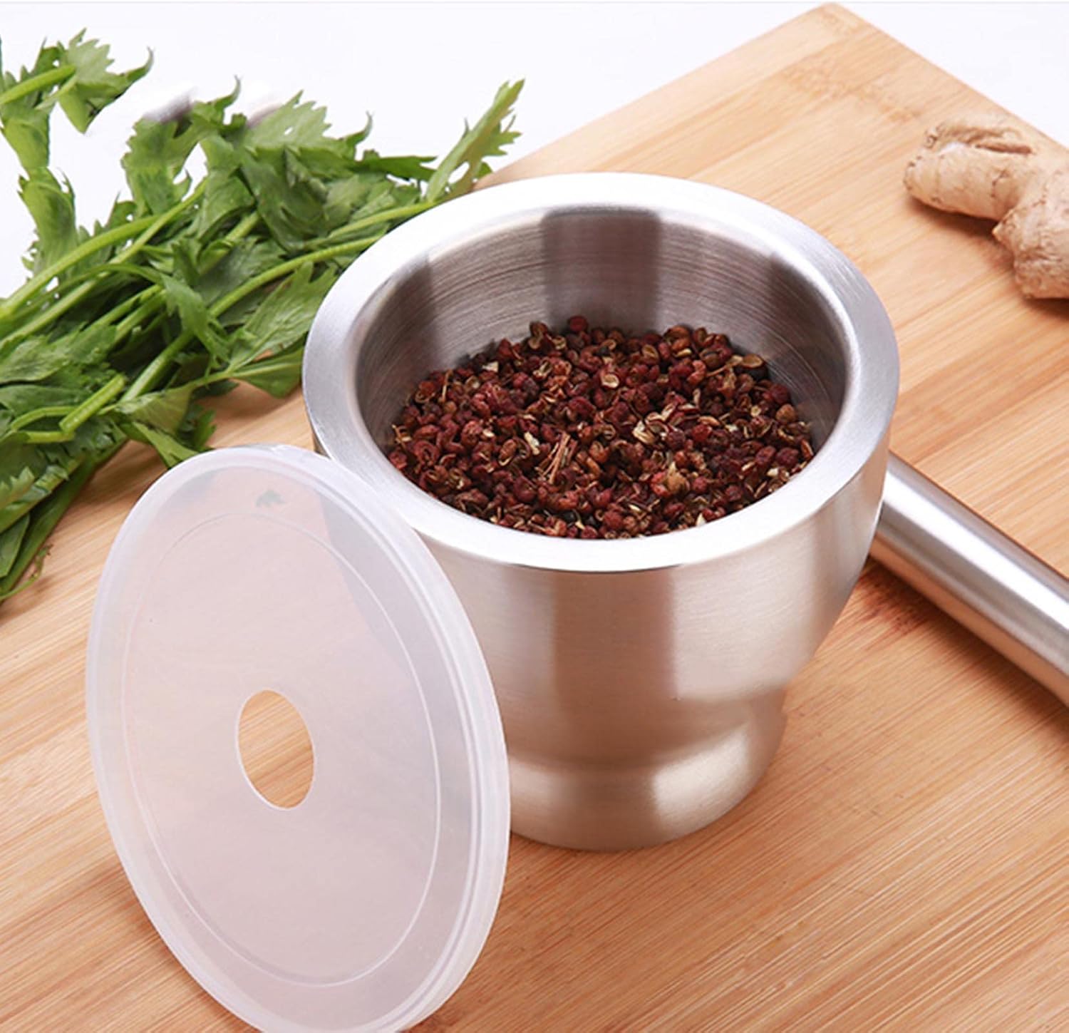 304 Stainless Steel Set Spice Grinder with Silicone Lid Spice Crusher Pill Grinder Pestle and Mortar
