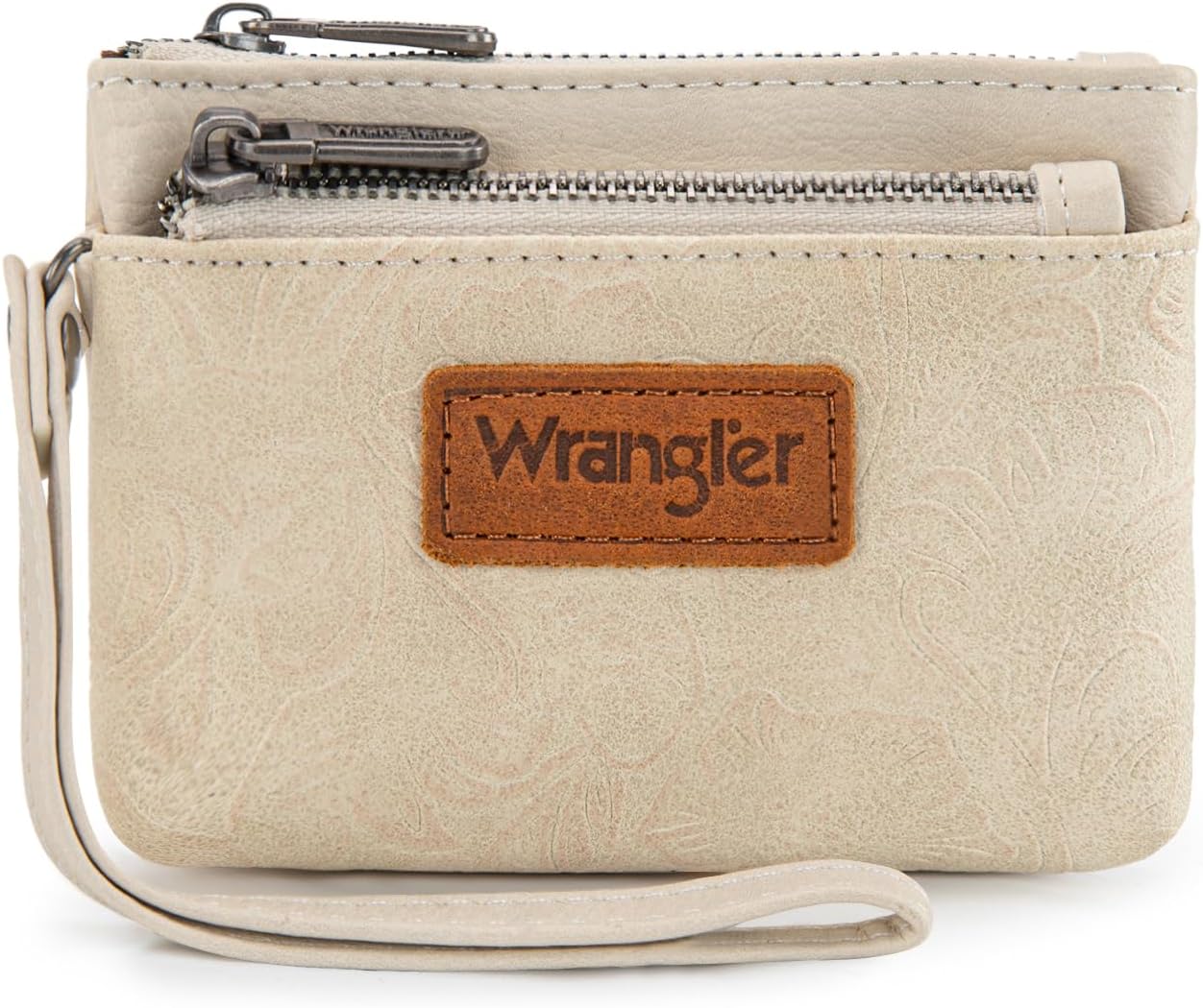 Montana West Wrangler Coin Purse for Women RFID-blocking Floral Embossed Change Pouch Wristlet Wallet Lightweight Portable Wallets White