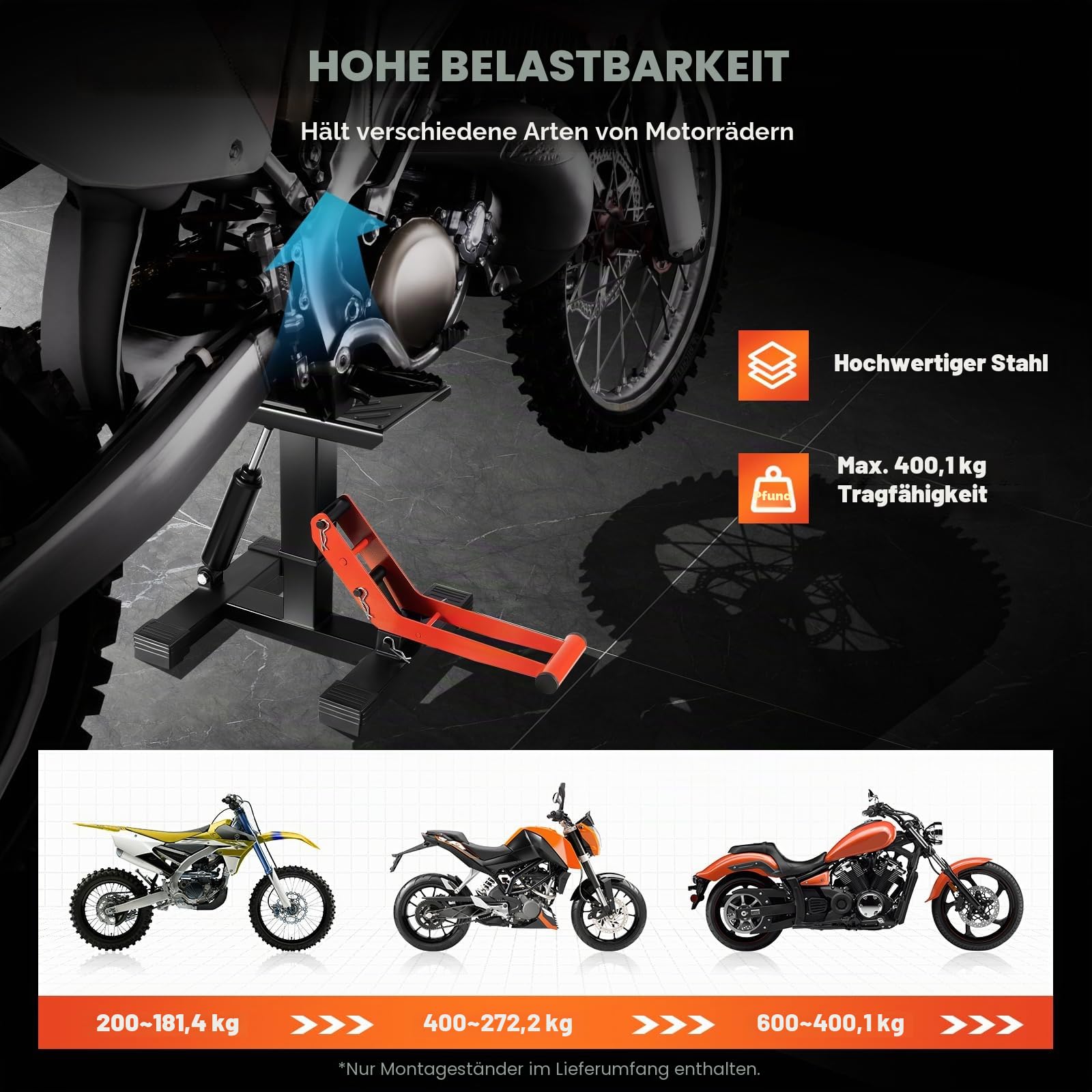 Hydraulischer Motocross Motorrad Hubständer Montageständer Enduro Repair Ständer Dirt Bike Stand Lift Jack Hebetisch,für Reparatur von,Tragfähigkeit innerhalb von 400kg