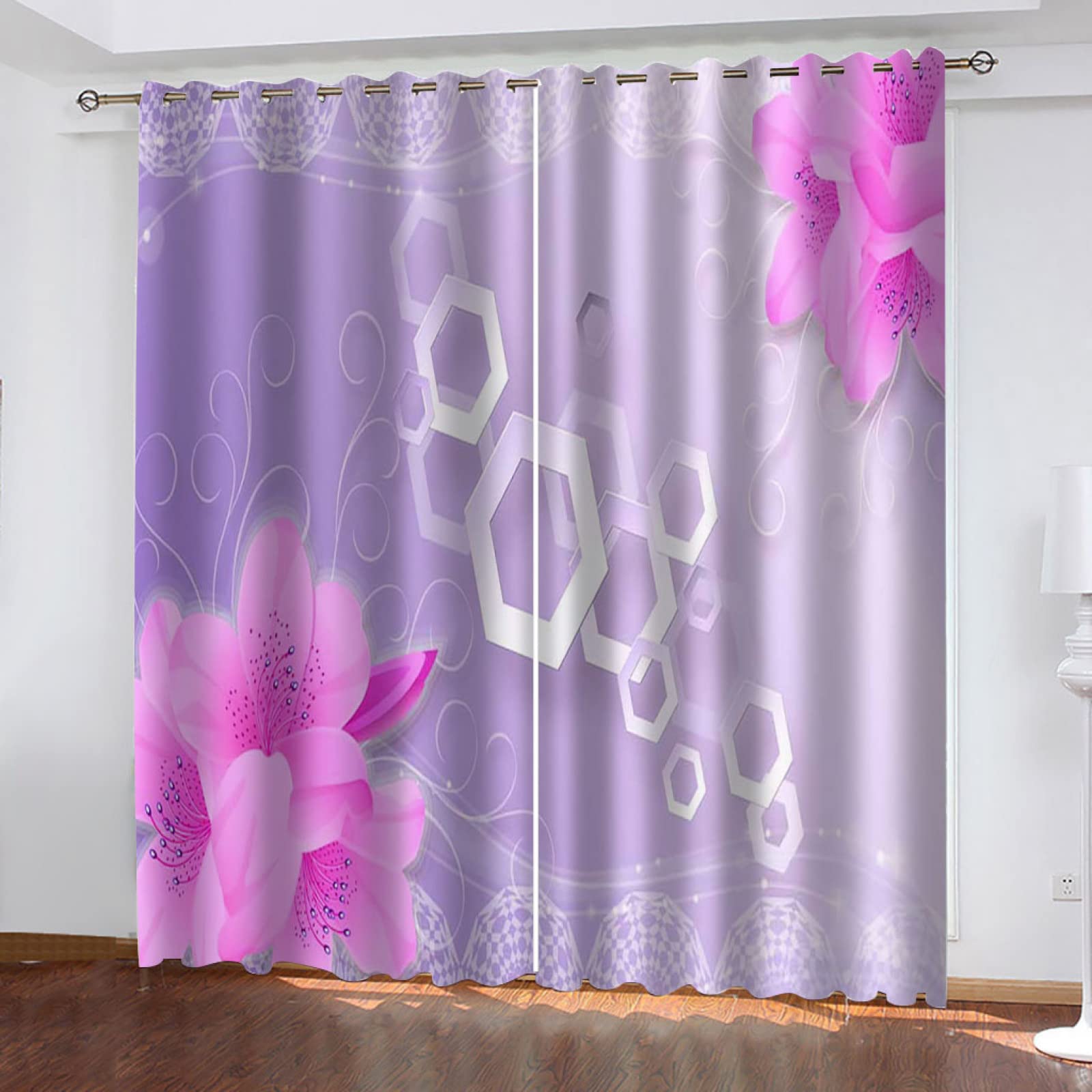 Vorhang Blickdicht Verdunklungsvorhänge Gardienen 2-SetBlume 150x166cm