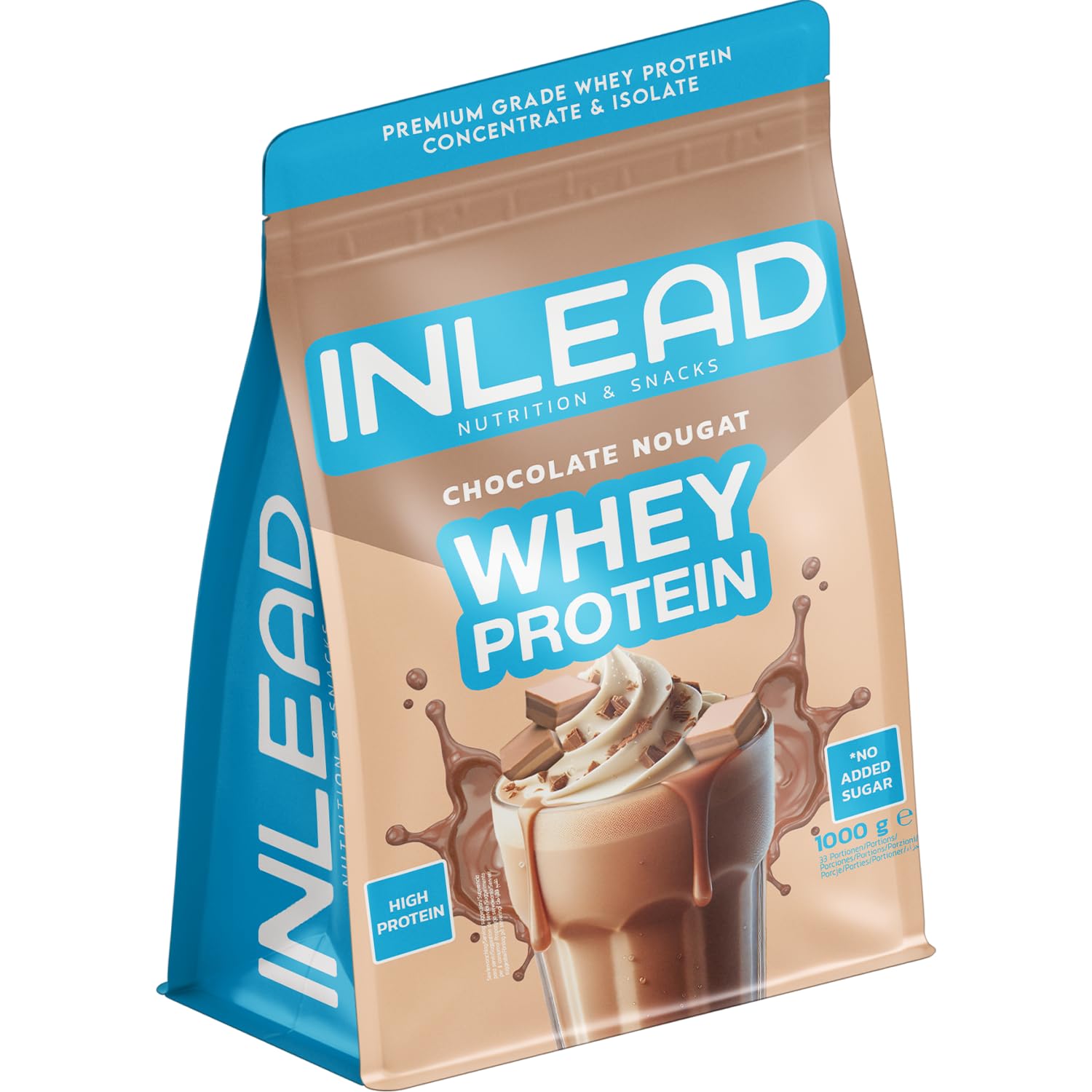 INLEAD - Whey Protein | Hochwertiges Eiweiß für Muskelwachstum und schnelle Regeneration | Ohne Zuckerzusatz - 1000g (Chocolate Nougat)