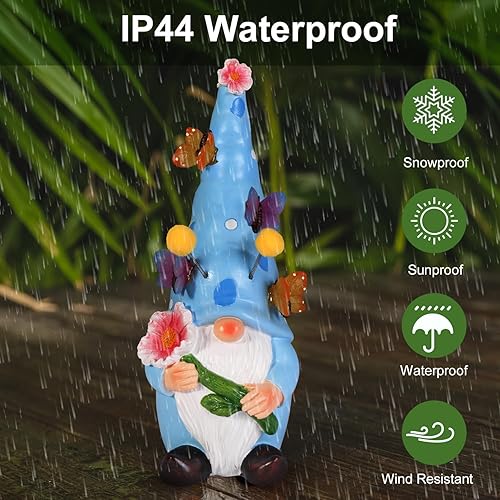 Miniatura 4 de Gnomos de jardín para decoración al aire libre, estatuas solares, divertidas esculturas de jardín y estatuas con luces de mariposa, gnomo artístico