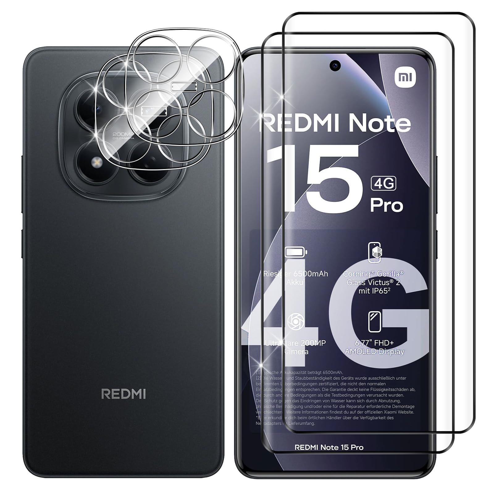 Lutree per Xiaomi Redmi Note 15 Pro 4G Vetro Temperato, 2+2 Pezzi 3D Pellicola Protettiva + Pellicola Fotocamera, HD Durezza 9H Vetro Protettivo, Senza Bolle Anti-Graffio Protezione Schermo