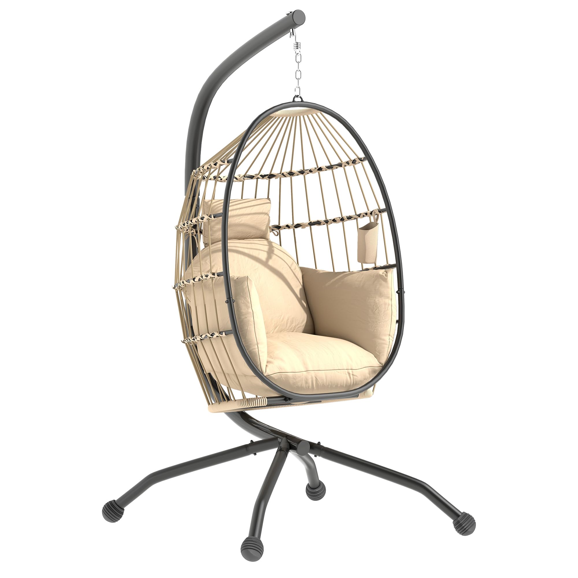 Rackhams Grey Egg Chair Outdoor Indoor Garden Swing Chair, Folding Basket, - Khaki - 1 - Swing Chair