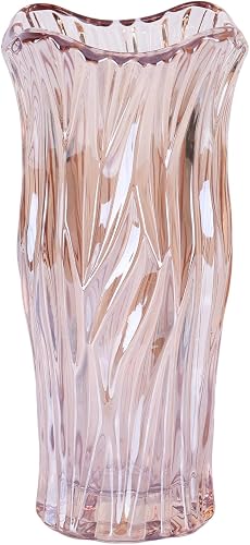 Glass Vase, 9.1" Crystal & Glass Flower Vase, Wide Mouth Unique Decorative Vase, Vases for Centerpieces, Iridescent & Colored Glass Vase for Home Table Decor (Amber)