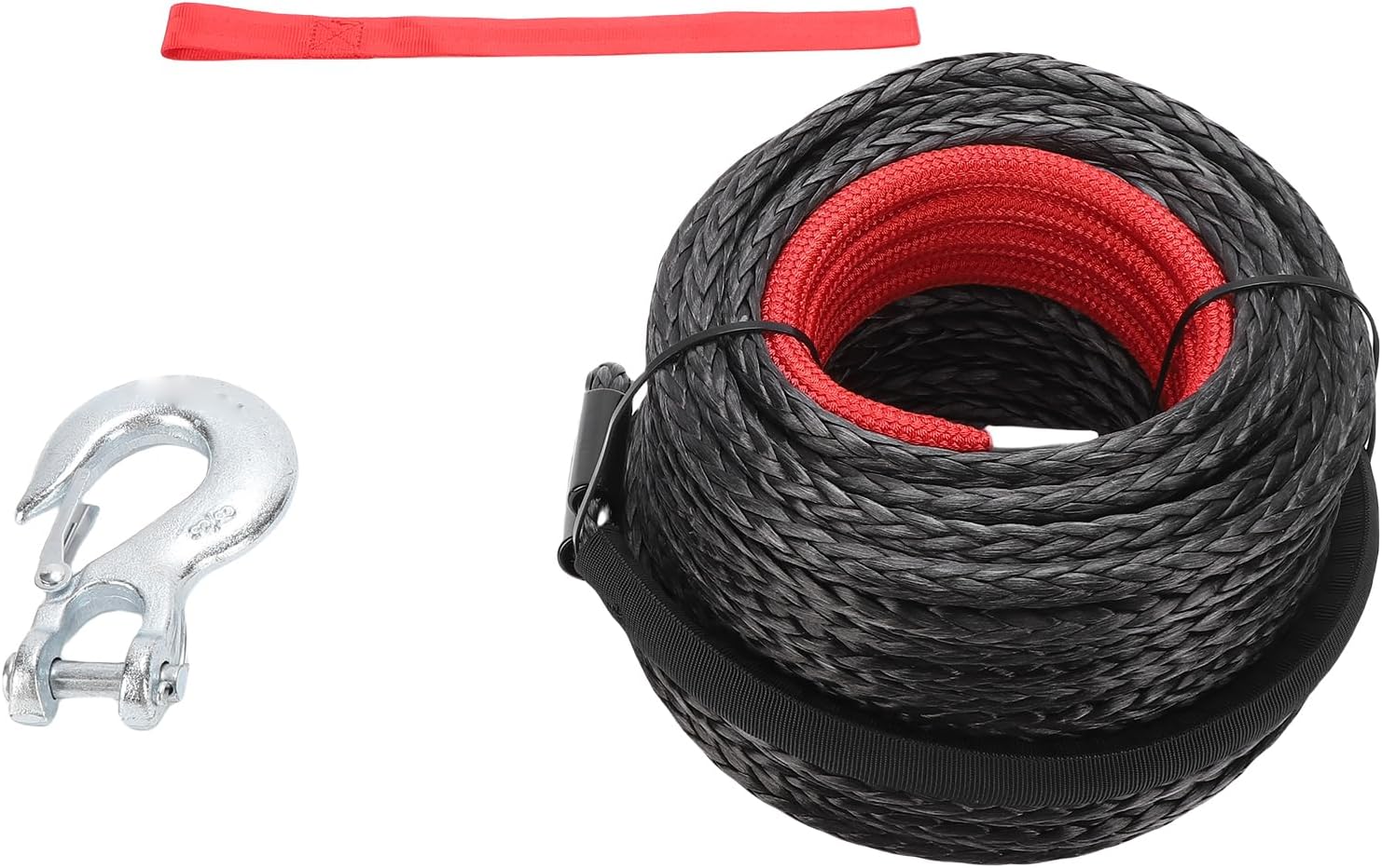 Haofy Winch Rope 9mm X 30m 7.5 Ton Break Strength with Forged Steel Hook ColdProof Synthetic Cable for Offroad Recovery, SUV Towing, RV Adventures