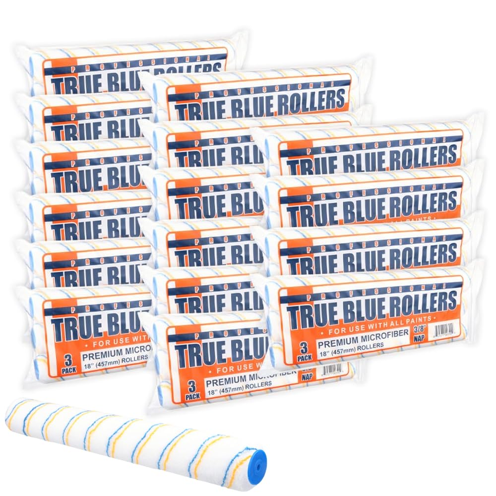 True Blue 18" Professional Paint Roller Covers, 18 Inch, Best for All Types of Painting Surfaces, Refill Bulk Pack (48, 3/8" Nap)