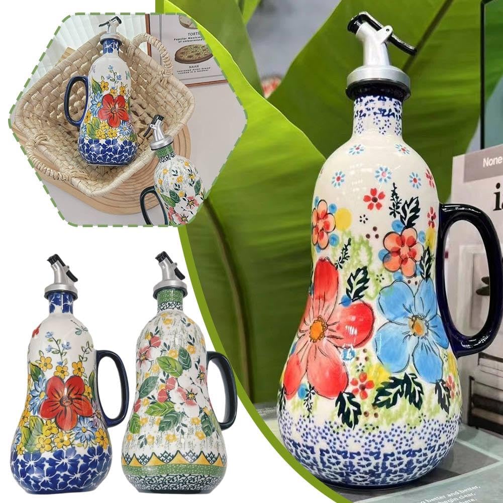 Botella dispensadora de aceite de oliva, boquilla antigoteo, dispensador de aceite y vinagre de cerámica para cocina, ideal para salsas y aceites