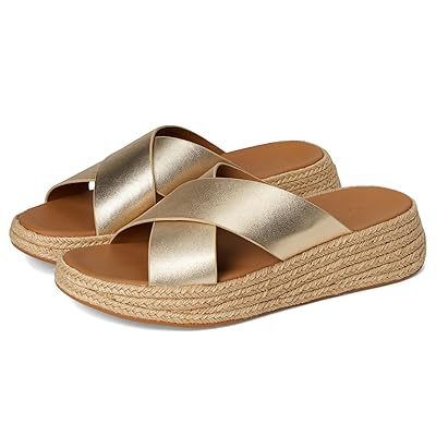 FitFlop F Mode Espadrille Leather Flatform Cross Slides Women
