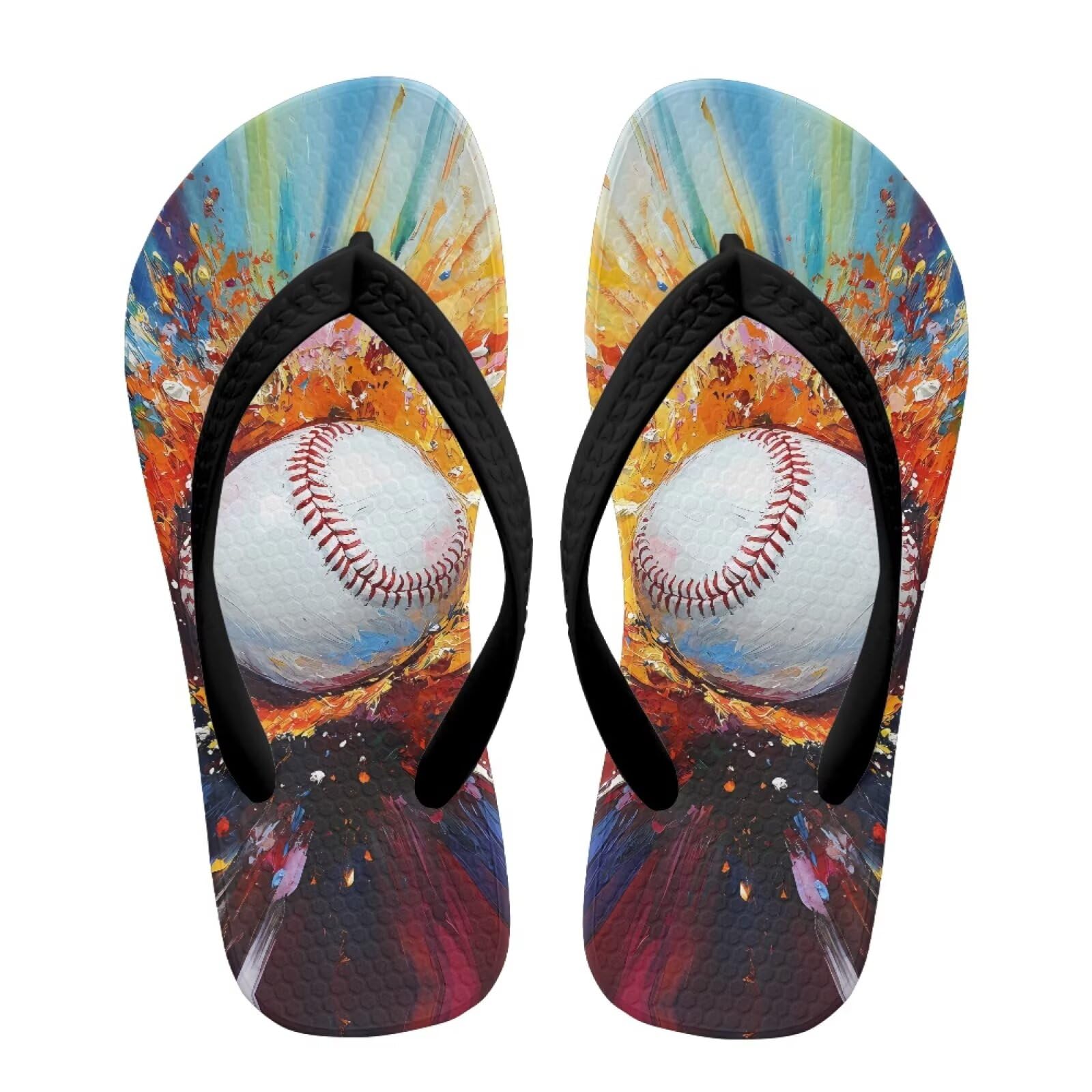 Watdotory Watercolor Baseball Print Flip Flop Sandal Water Shoes - Beach Slides Slip-on Quick Dry Thong FlipFlops Sandals for Boys (11-12 Little Kids) Size 2
