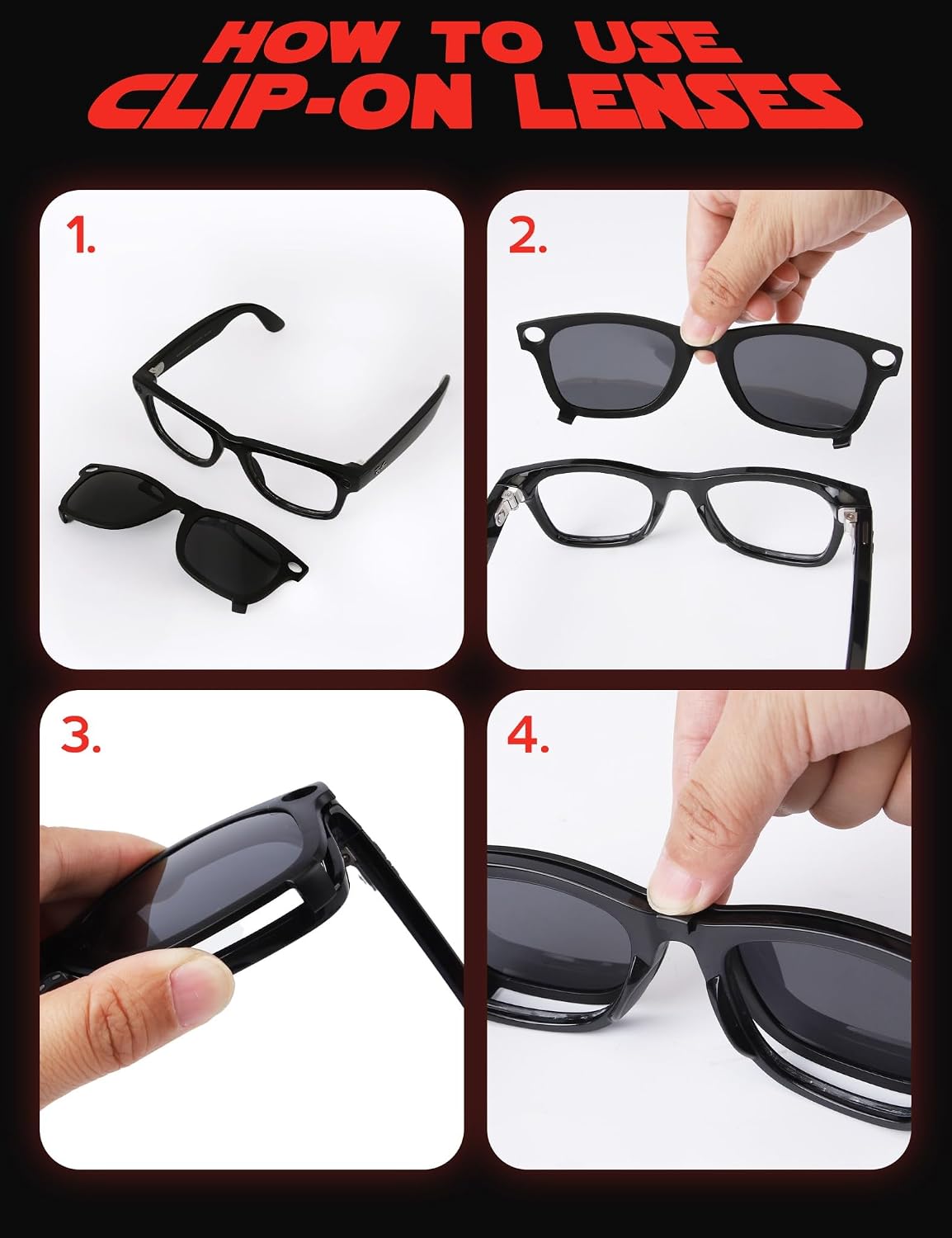 Fiskr Polarized Clip-On Sunglasses Compatible with Ray-Ban Meta Wayfarer RW4006 & Gen 2 RW4012 (Size 50-22) - UV Protection