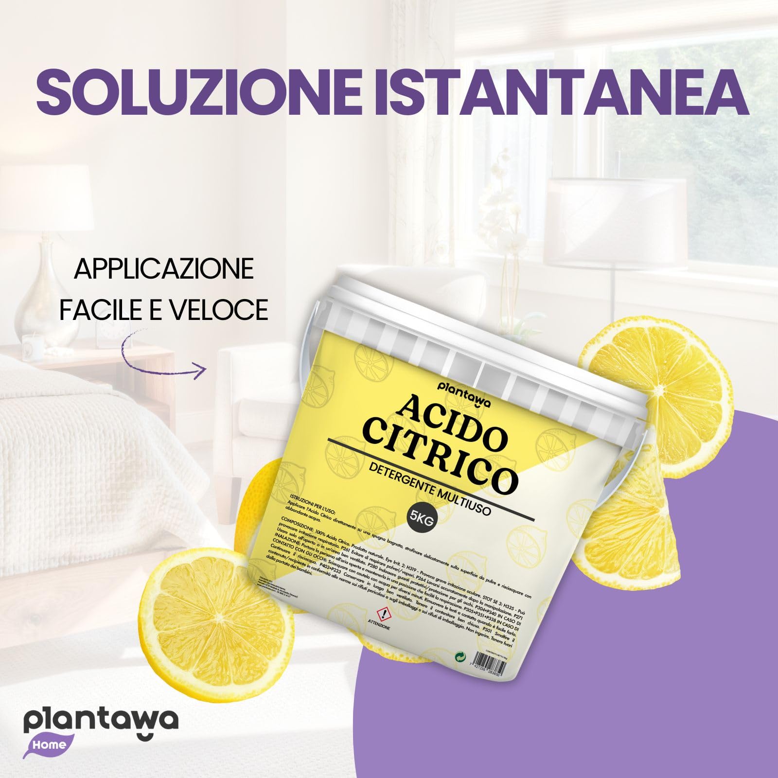 PLANTAWA Acido Citrico in polvere 5kg | Acido Citrico per Pulizia Casa | Multiuso per Lavatrice, Bagno e Cucina | Alternativa Naturale ai Detergenti Chimici | 100% Puro e Versatile
