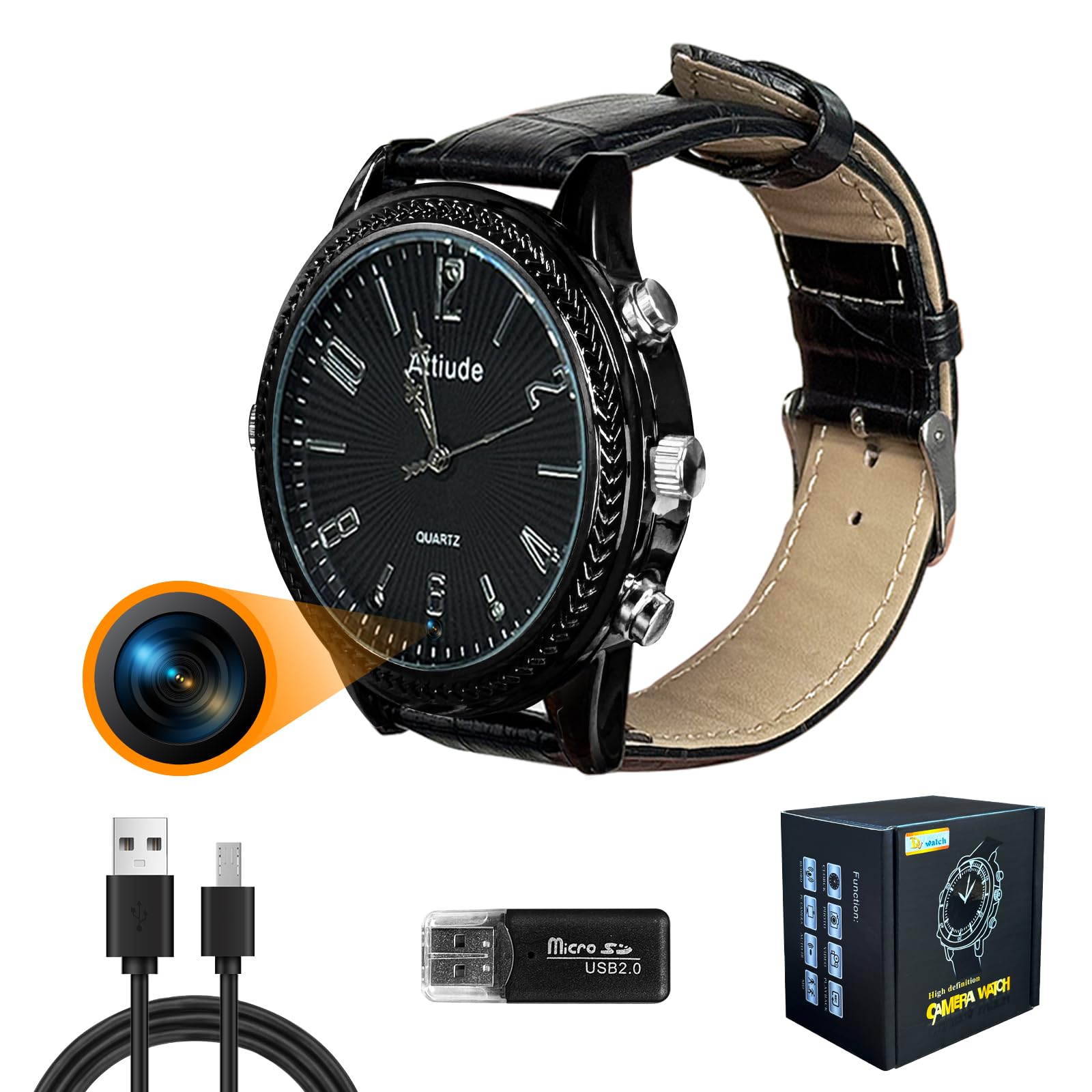 1080P HD Camera Watch with 16GB Memory Card SpyConnected to Computer to Read Data Hidden Spy Camera Watch